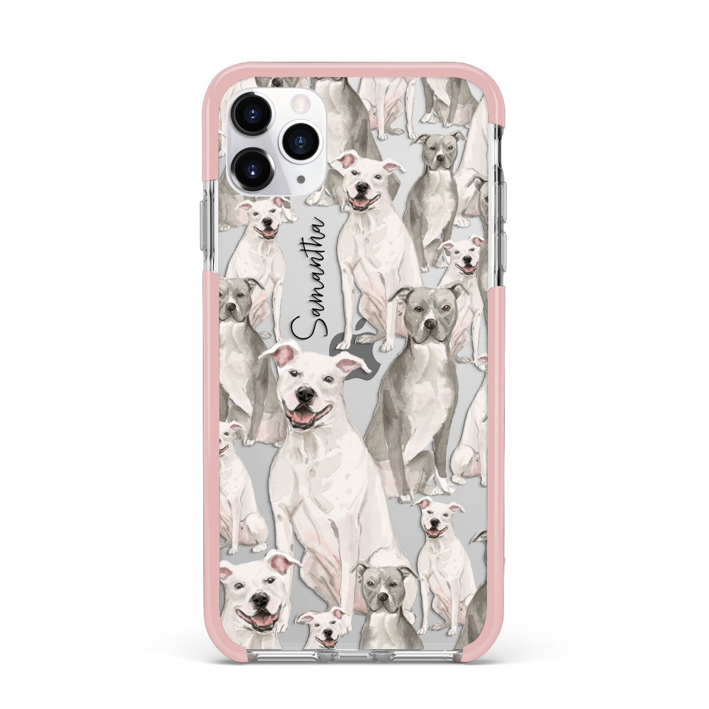 Personalised Staffordshire Dog iPhone 11 Pro Max Impact Pink Edge Case