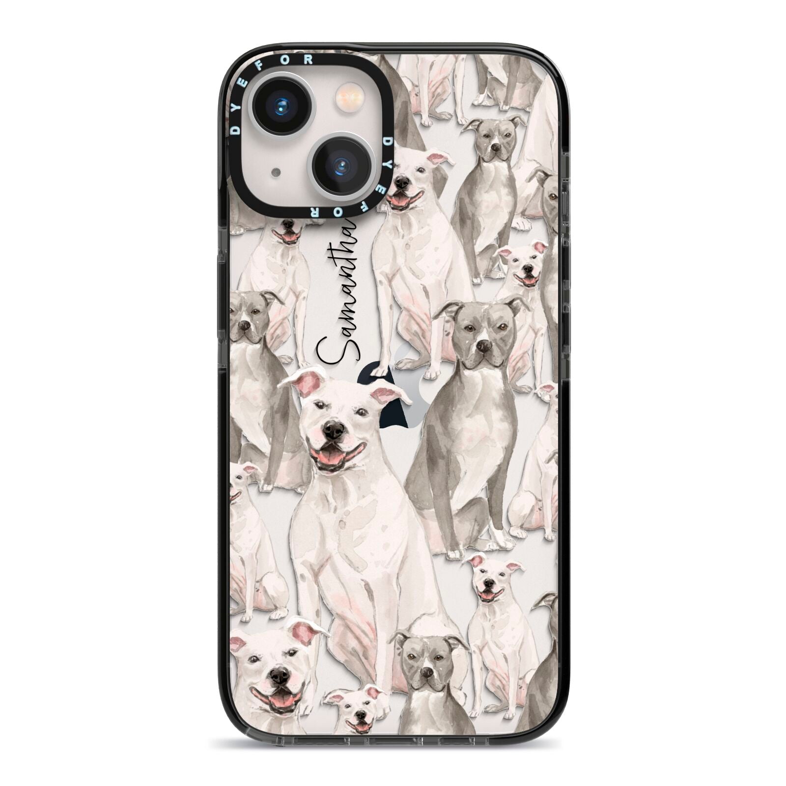 Personalised Staffordshire Dog iPhone 13 Black Impact Case on Silver phone