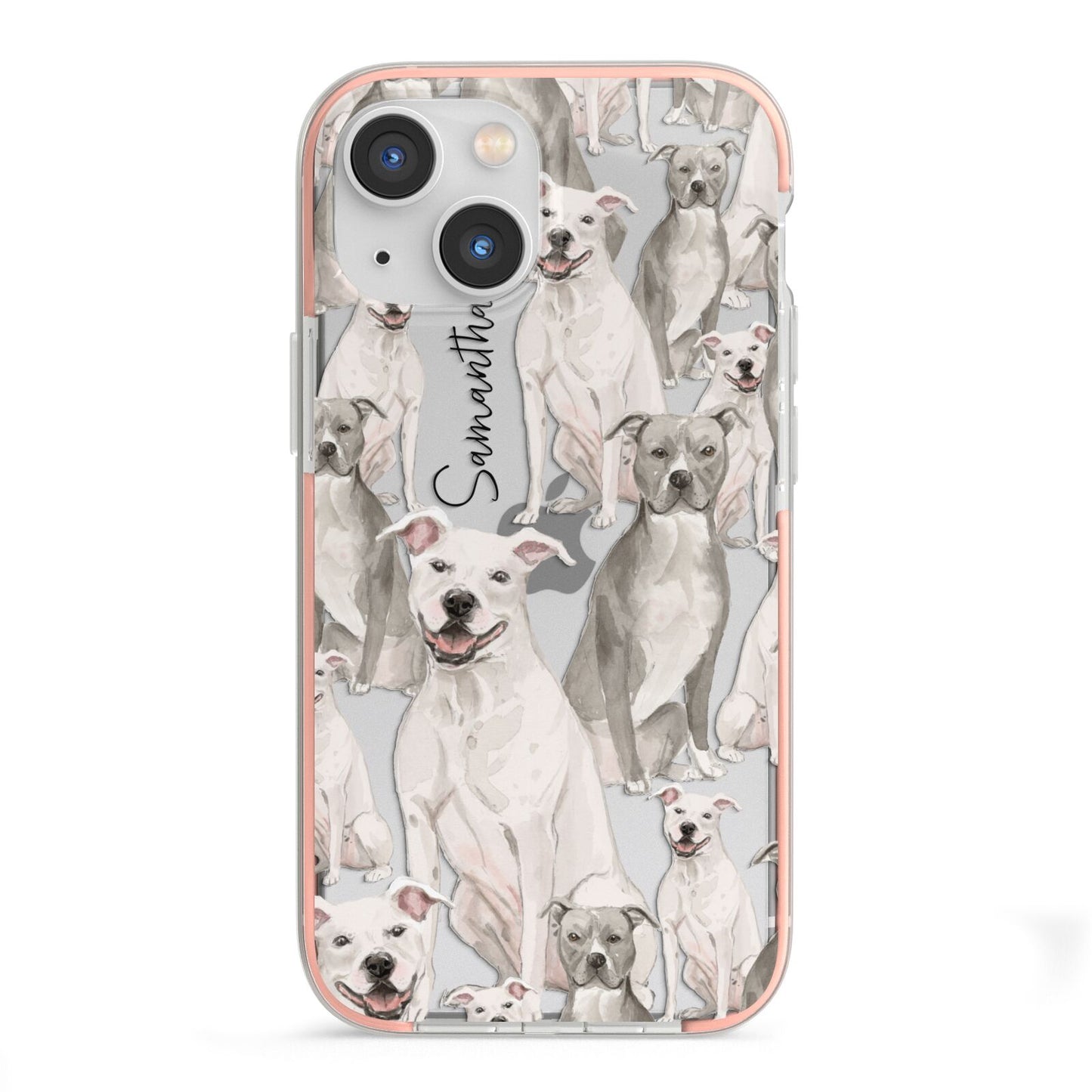 Personalised Staffordshire Dog iPhone 13 Mini TPU Impact Case with Pink Edges