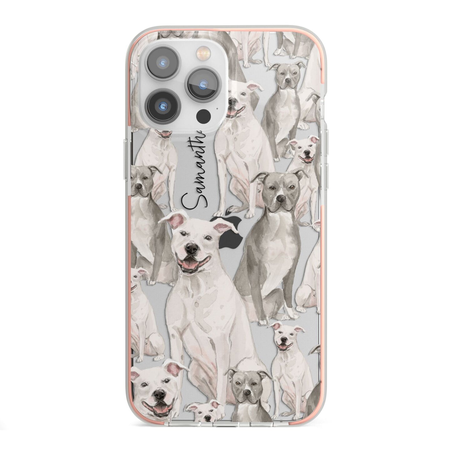 Personalised Staffordshire Dog iPhone 13 Pro Max TPU Impact Case with Pink Edges