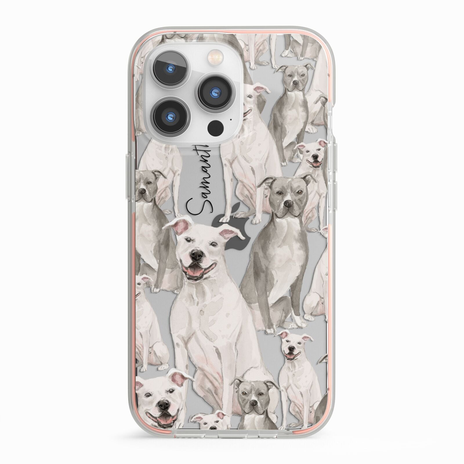 Personalised Staffordshire Dog iPhone 13 Pro TPU Impact Case with Pink Edges