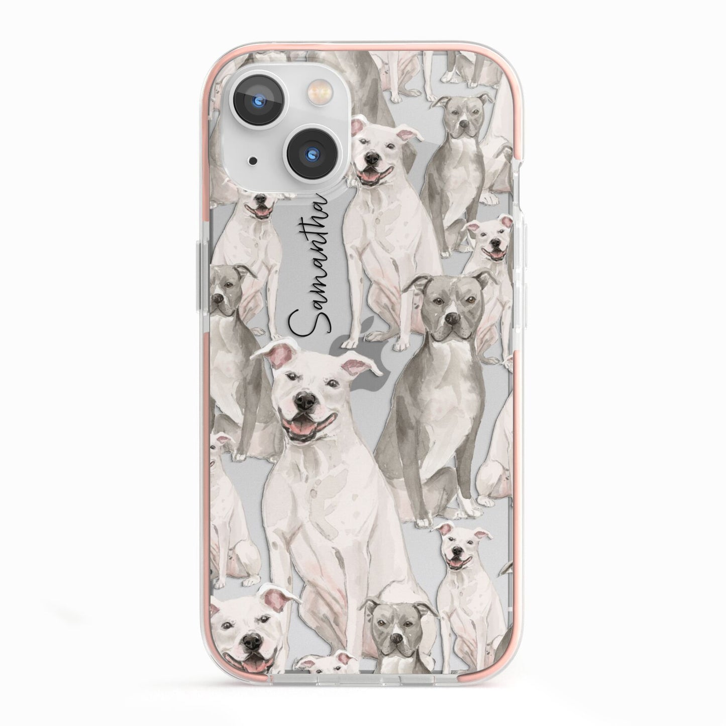 Personalised Staffordshire Dog iPhone 13 TPU Impact Case with Pink Edges