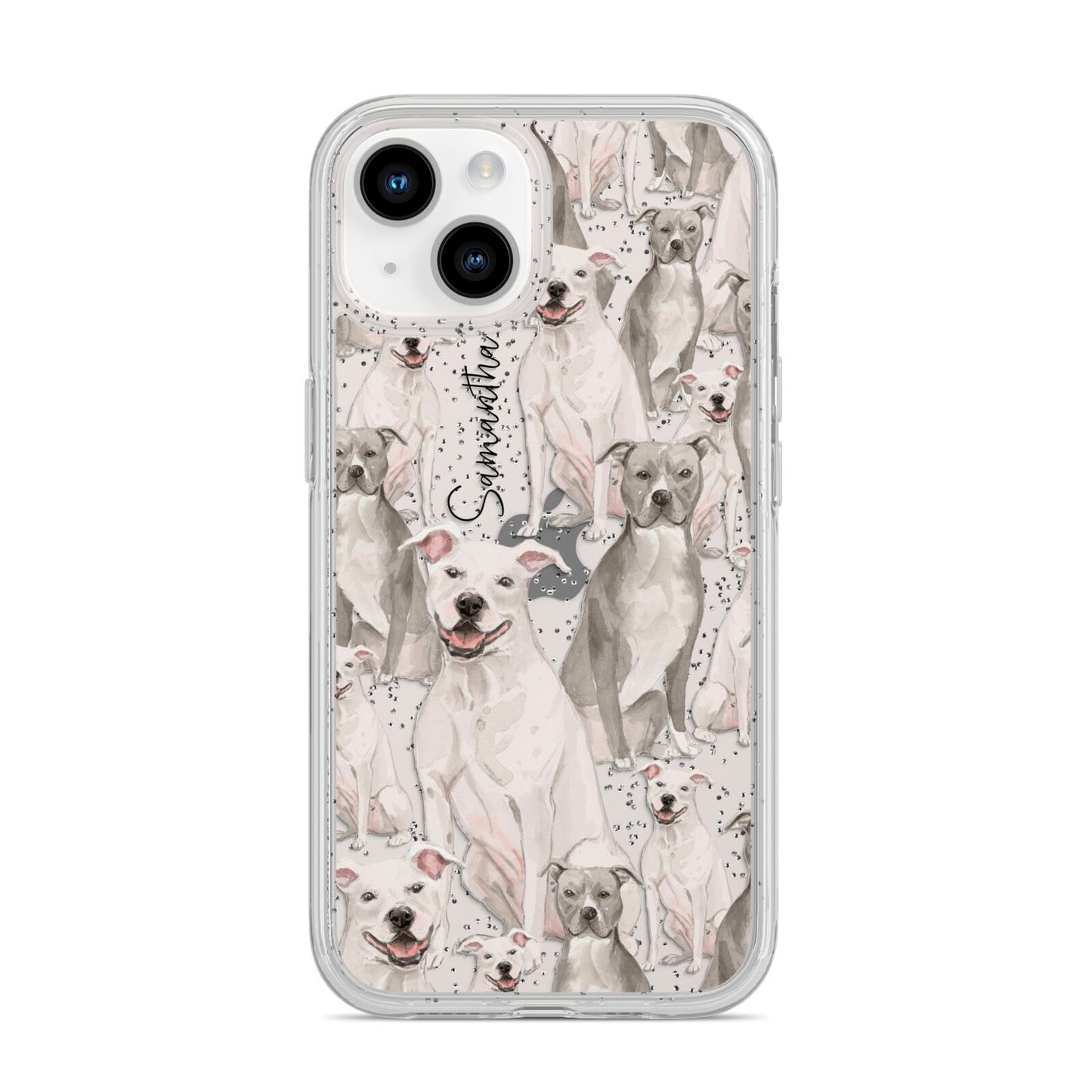 Personalised Staffordshire Dog iPhone 14 Glitter Tough Case Starlight