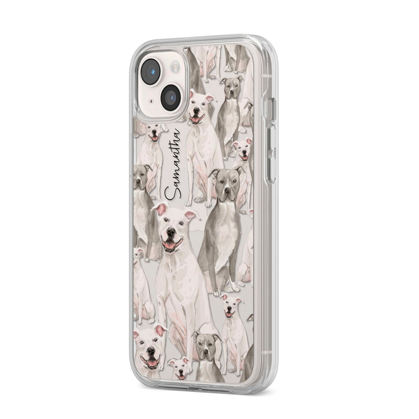 Personalised Staffordshire Dog iPhone 14 Plus Clear Tough Case Starlight Angled Image