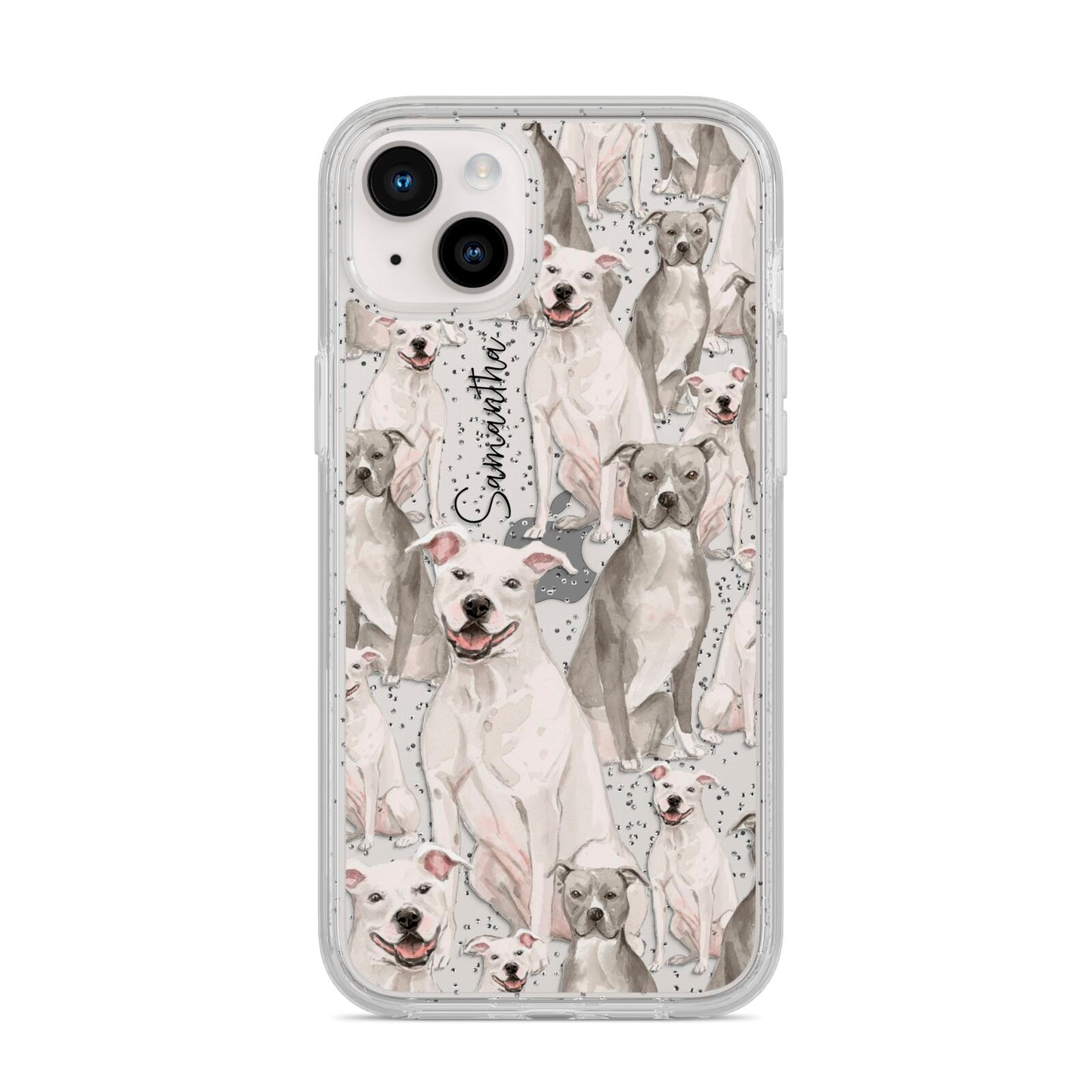 Personalised Staffordshire Dog iPhone 14 Plus Glitter Tough Case Starlight