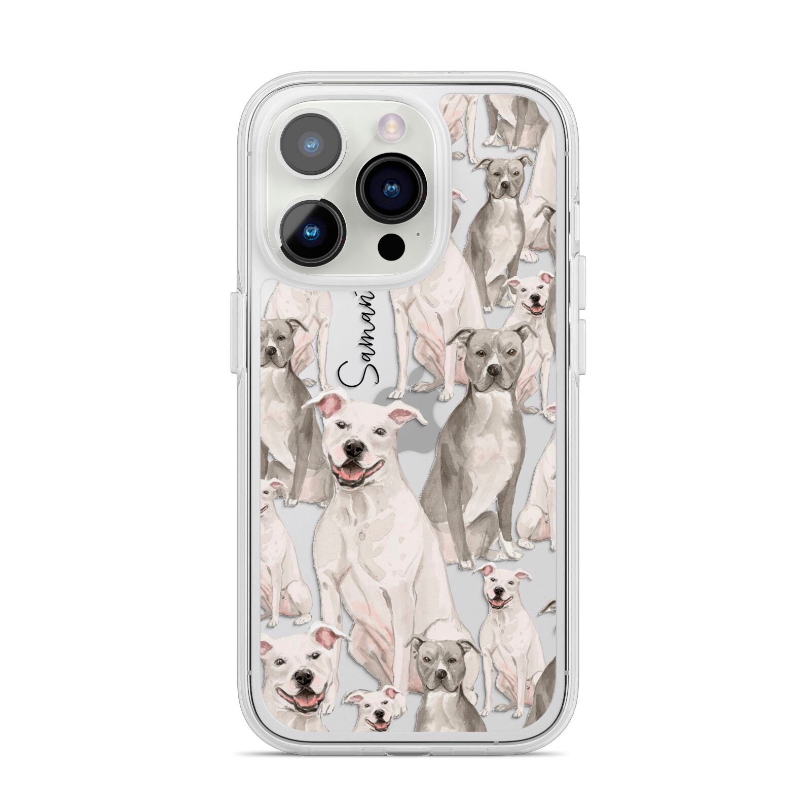 Personalised Staffordshire Dog iPhone 14 Pro Clear Tough Case Silver