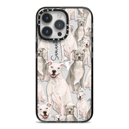 Personalised Staffordshire Dog iPhone 14 Pro Max Black Impact Case on Silver phone