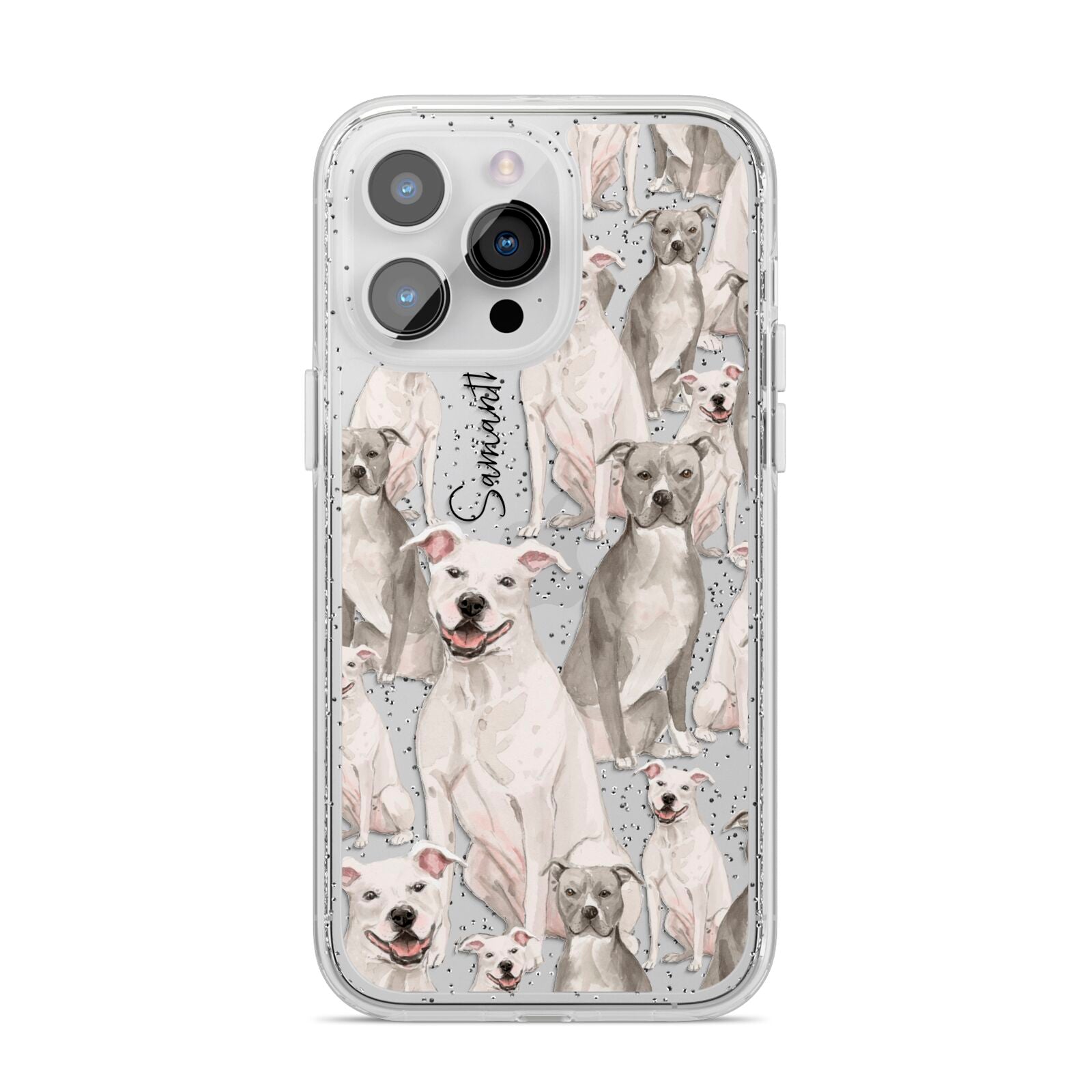 Personalised Staffordshire Dog iPhone 14 Pro Max Glitter Tough Case Silver