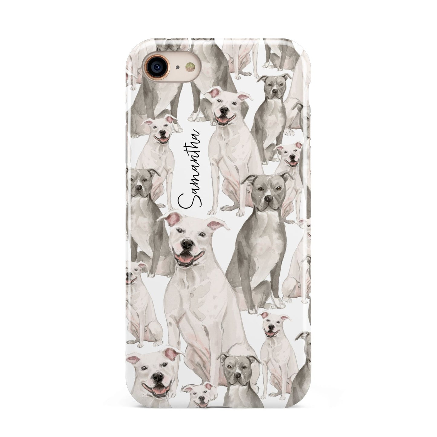 Personalised Staffordshire Dog iPhone 8 3D Tough Case on Gold Phone