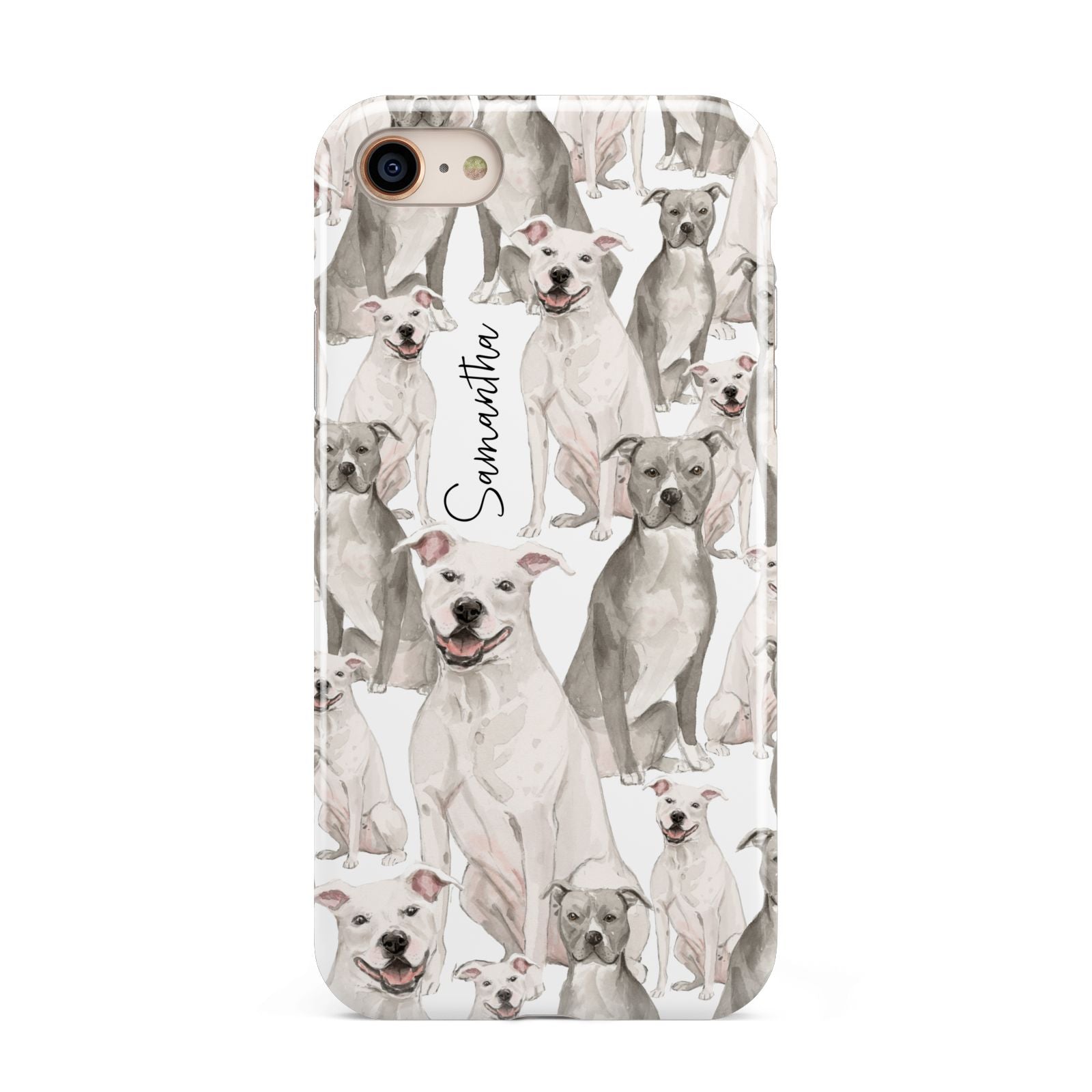 Personalised Staffordshire Dog iPhone 8 3D Tough Case on Gold Phone