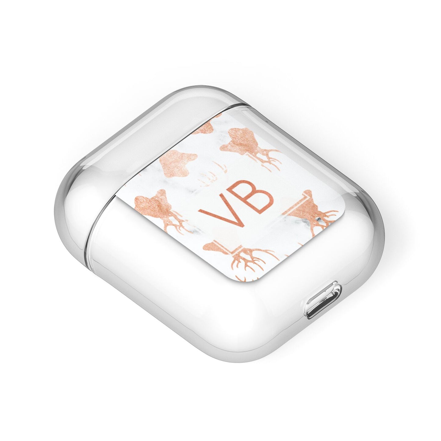 Personalised Stag Marble Initials AirPods Case Laid Flat