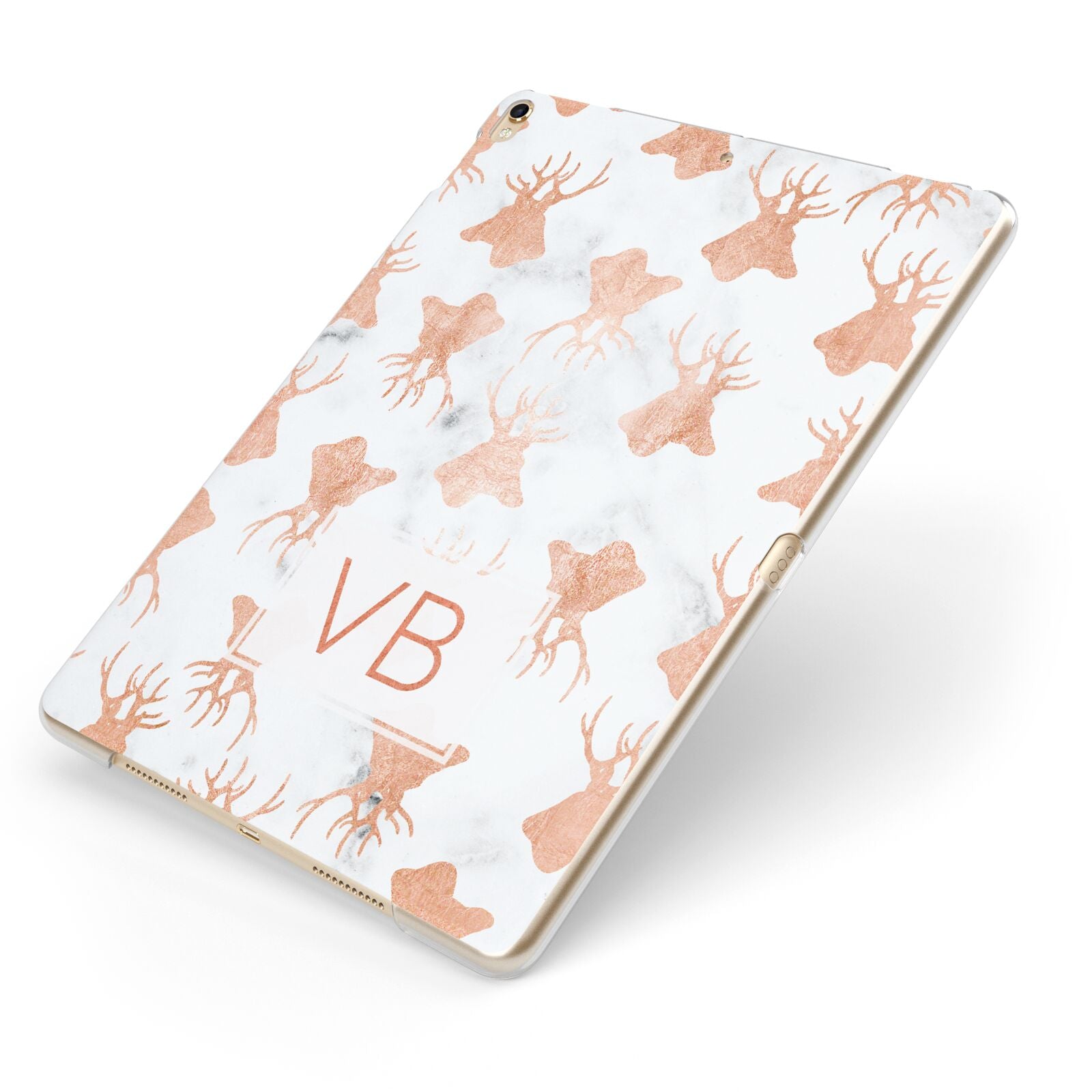 Personalised Stag Marble Initials Apple iPad Case on Gold iPad Side View