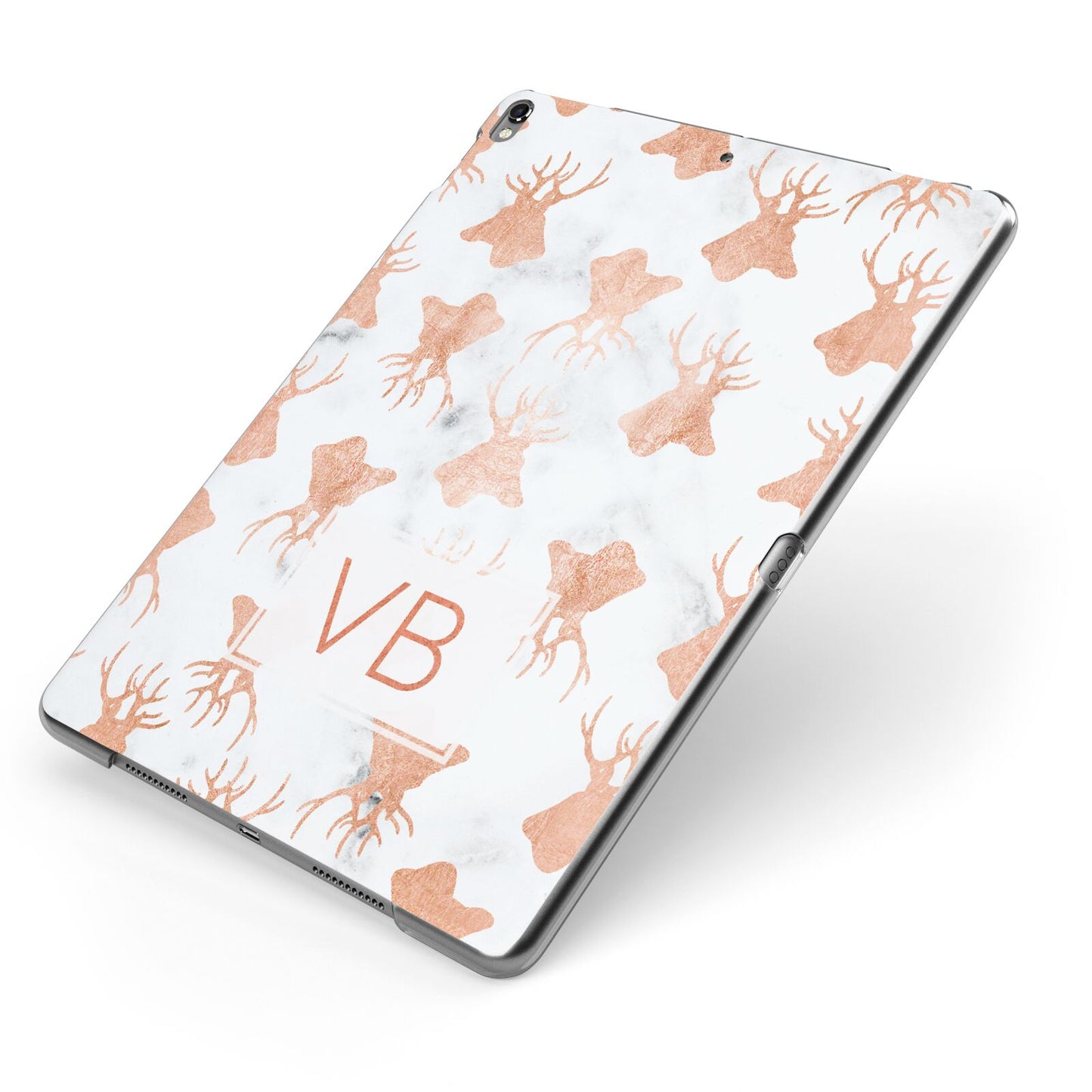 Personalised Stag Marble Initials Apple iPad Case on Grey iPad Side View