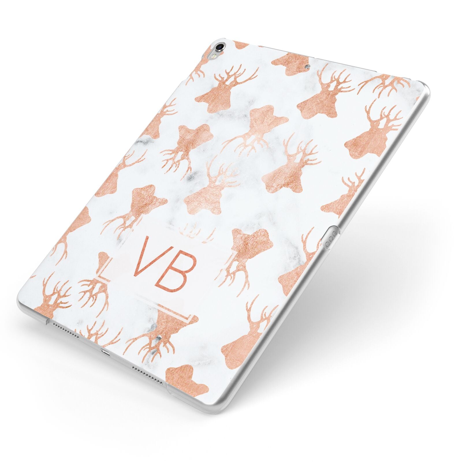 Personalised Stag Marble Initials Apple iPad Case on Silver iPad Side View