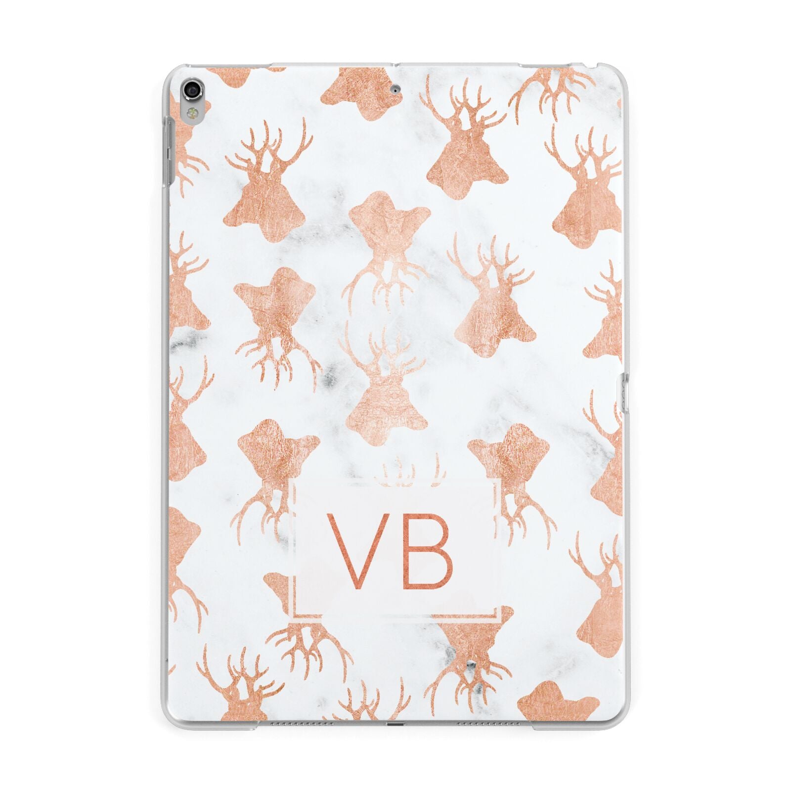 Personalised Stag Marble Initials Apple iPad Silver Case