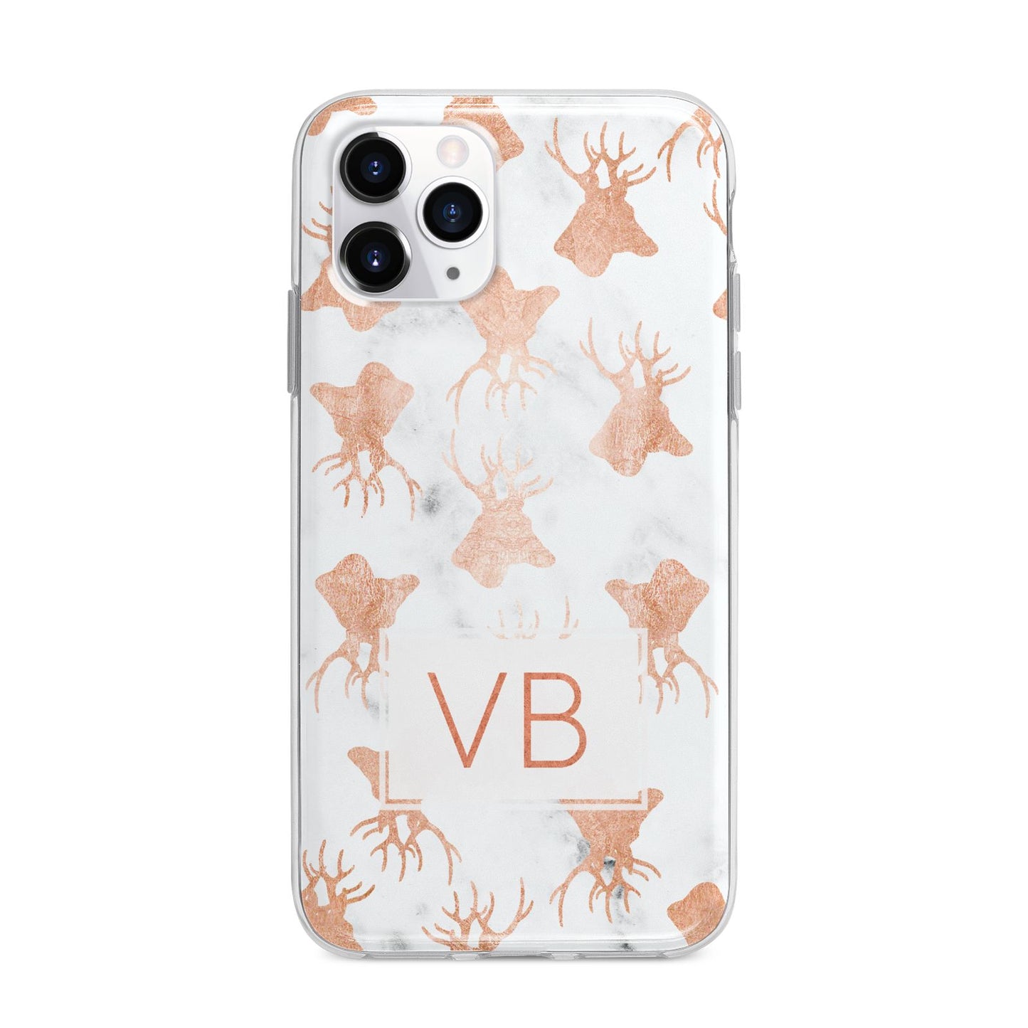 Personalised Stag Marble Initials Apple iPhone 11 Pro Max in Silver with Bumper Case