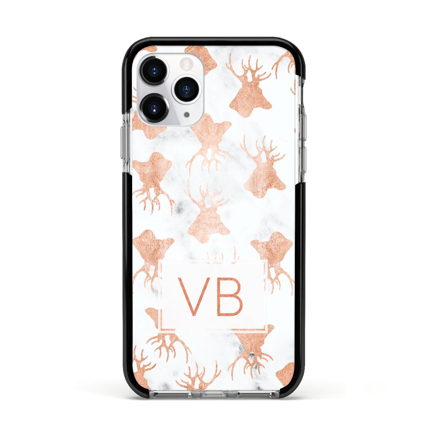 Personalised Stag Marble Initials Apple iPhone 11 Pro in Silver with Black Impact Case