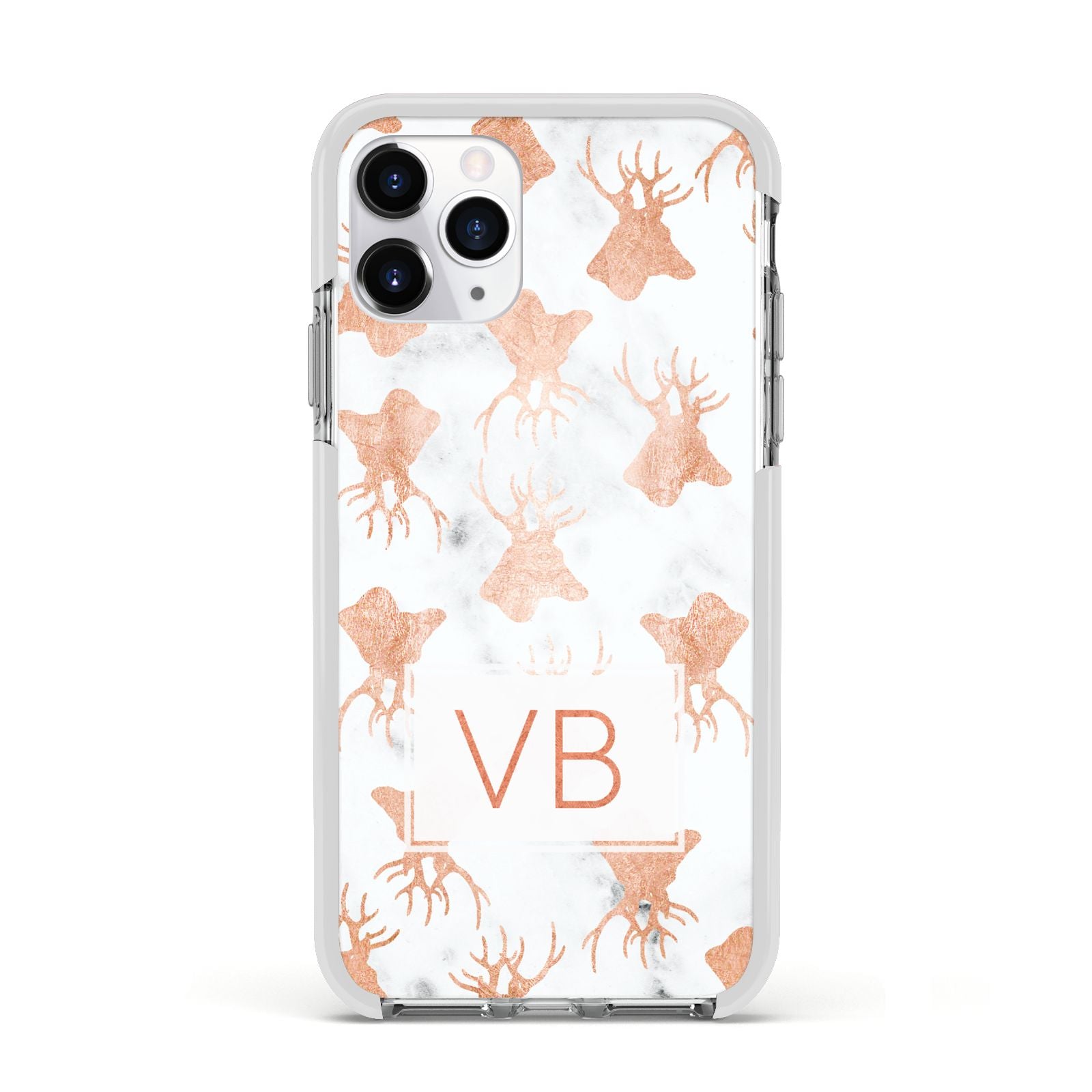 Personalised Stag Marble Initials Apple iPhone 11 Pro in Silver with White Impact Case