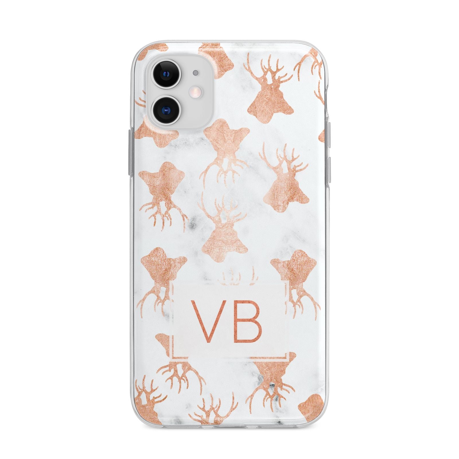 Personalised Stag Marble Initials Apple iPhone 11 in White with Bumper Case