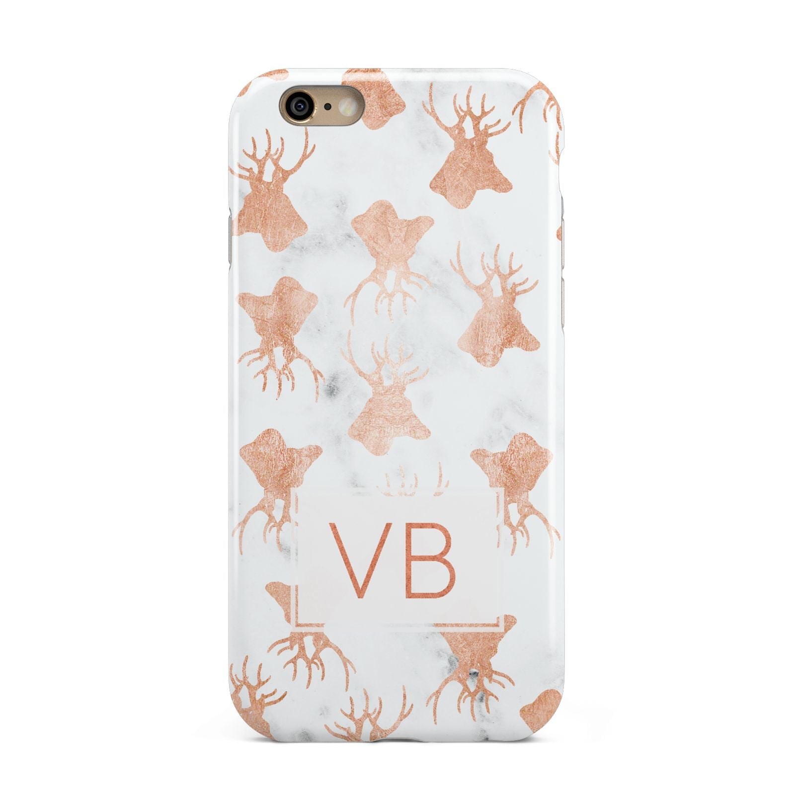 Personalised Stag Marble Initials Apple iPhone 6 3D Tough Case