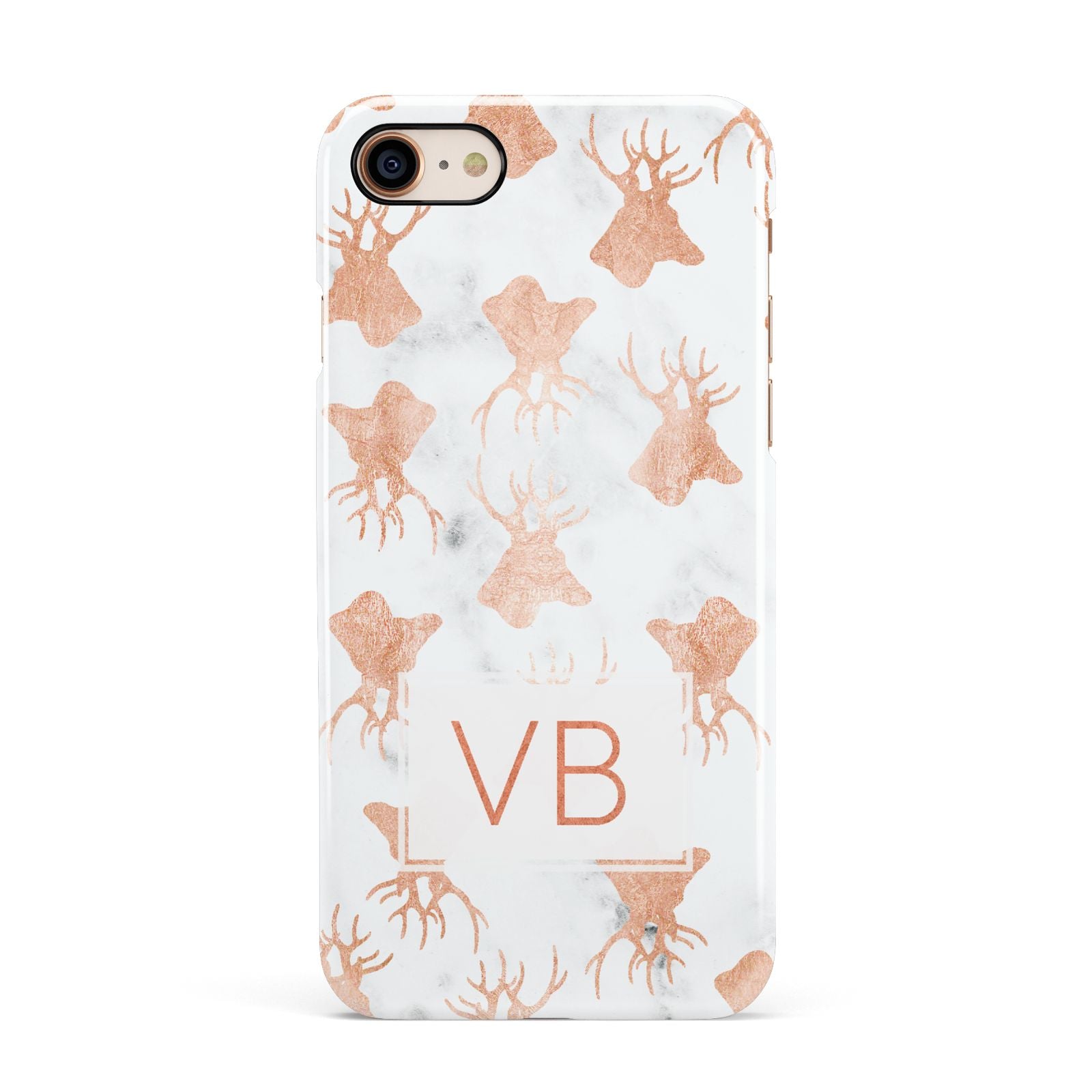 Personalised Stag Marble Initials Apple iPhone 7 8 3D Snap Case