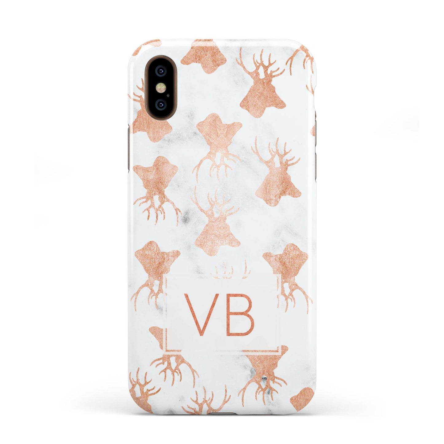 Personalised Stag Marble Initials Apple iPhone XS 3D Tough