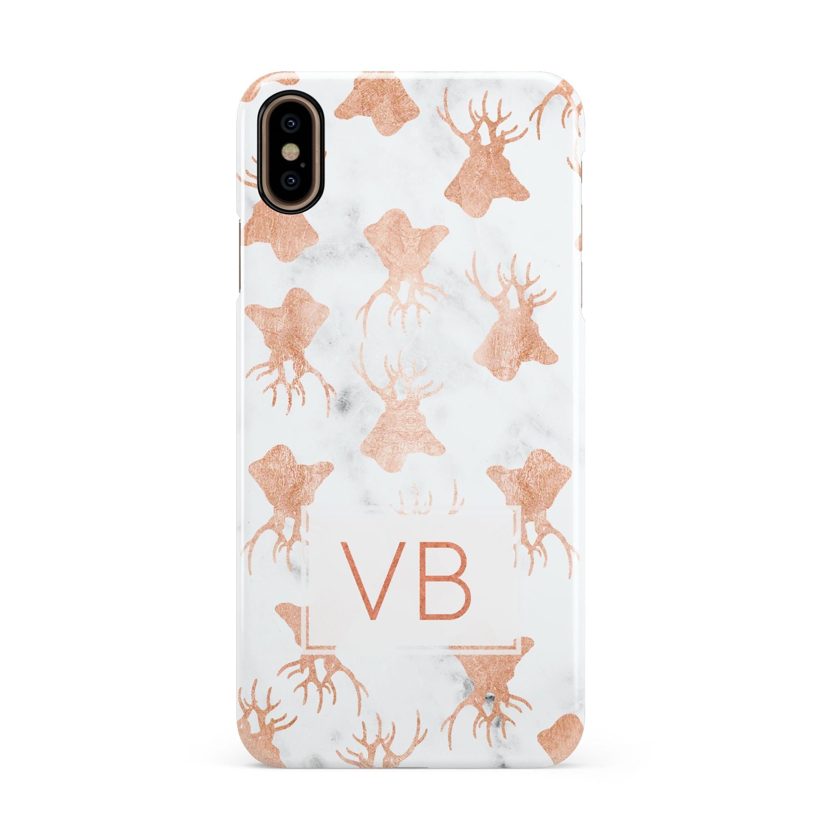 Personalised Stag Marble Initials Apple iPhone Xs Max 3D Snap Case