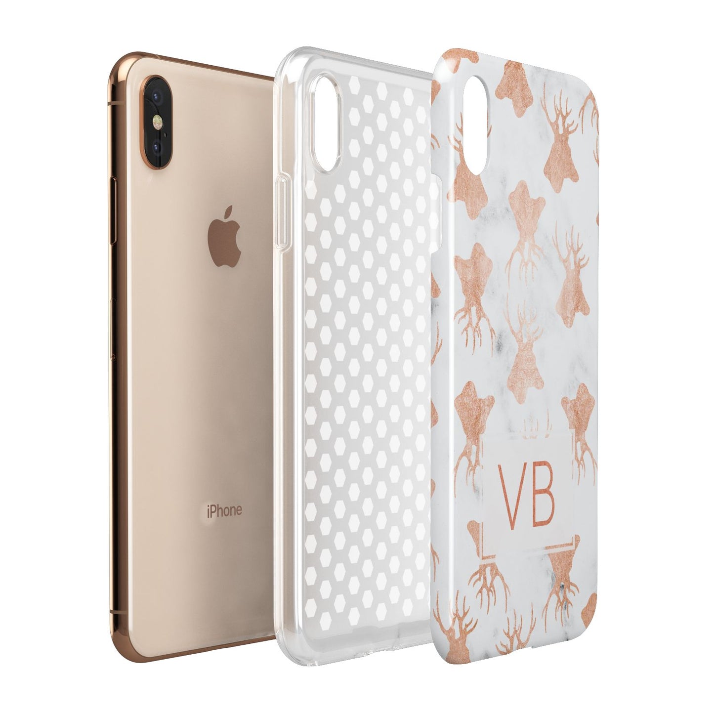 Personalised Stag Marble Initials Apple iPhone Xs Max 3D Tough Case Expanded View