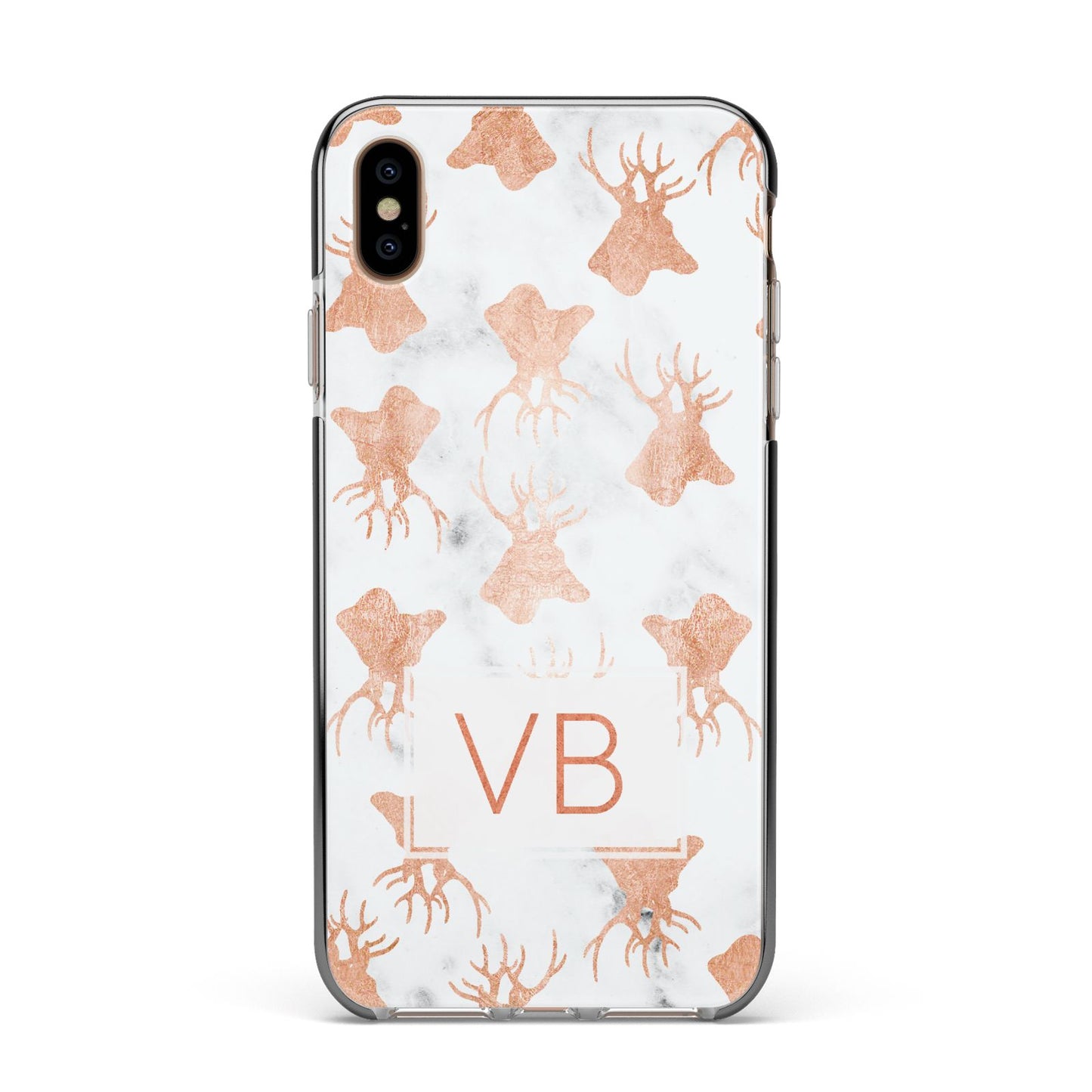 Personalised Stag Marble Initials Apple iPhone Xs Max Impact Case Black Edge on Gold Phone