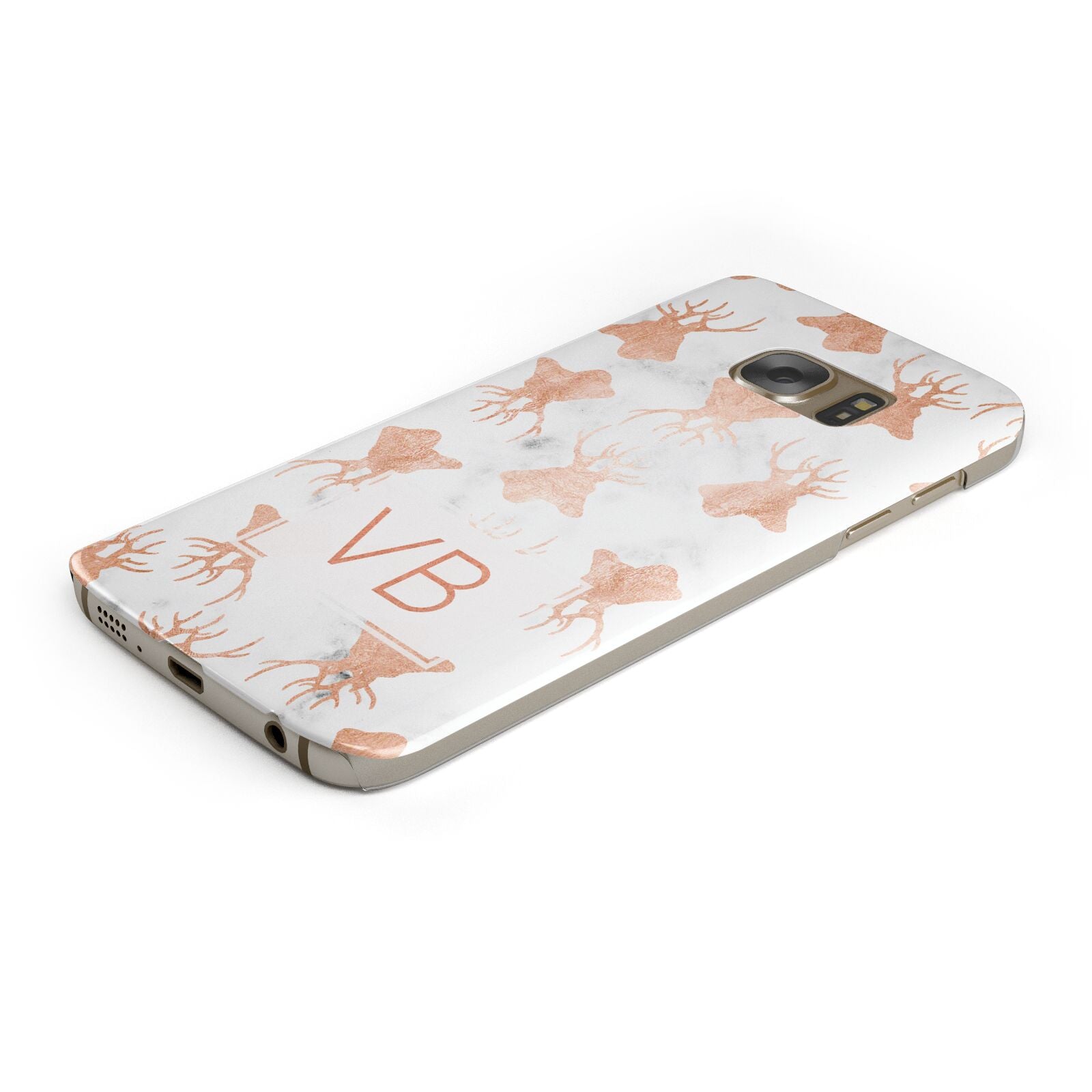Personalised Stag Marble Initials Protective Samsung Galaxy Case Angled Image