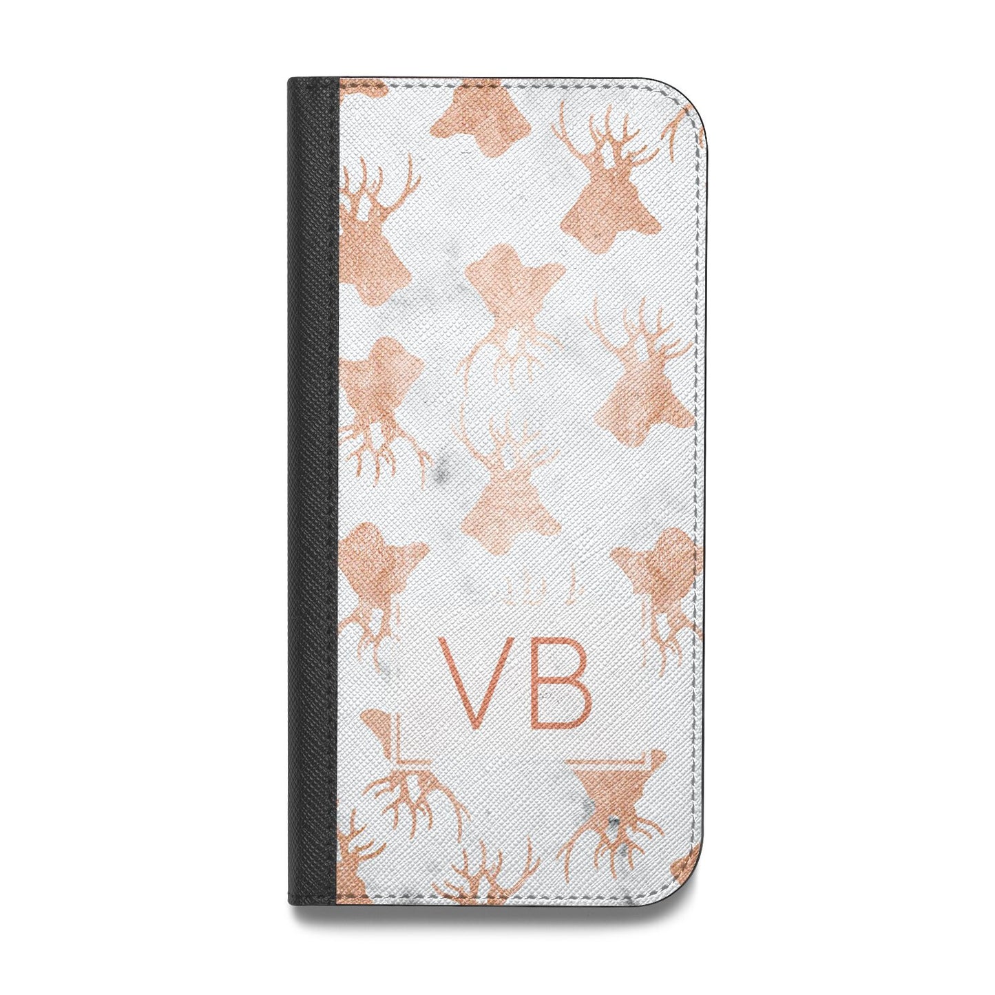 Personalised Stag Marble Initials Vegan Leather Flip iPhone Case