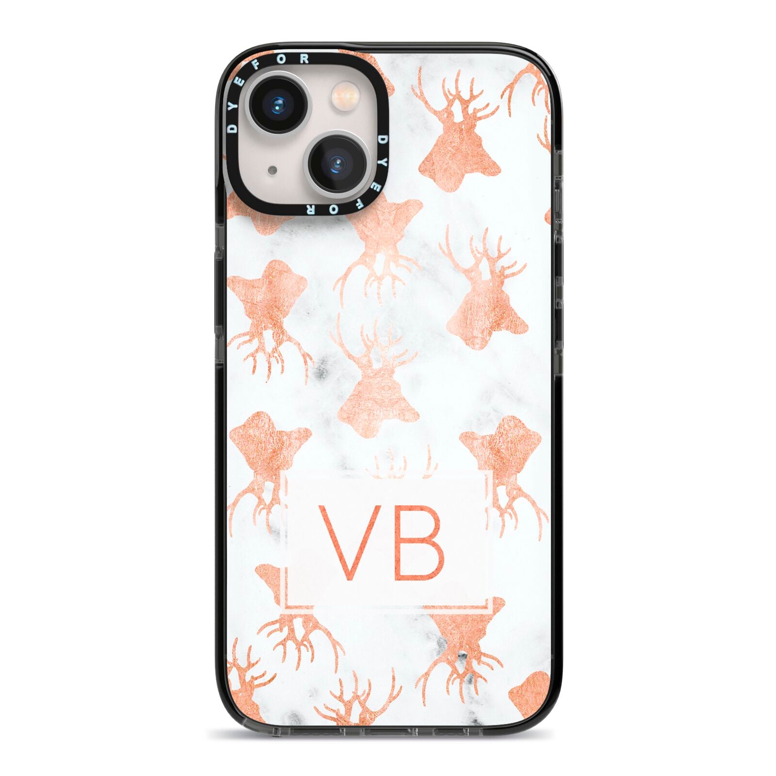 Personalised Stag Marble Initials iPhone 13 Black Impact Case on Silver phone