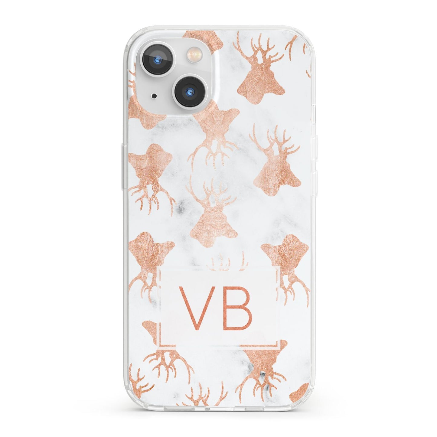 Personalised Stag Marble Initials iPhone 13 Clear Bumper Case