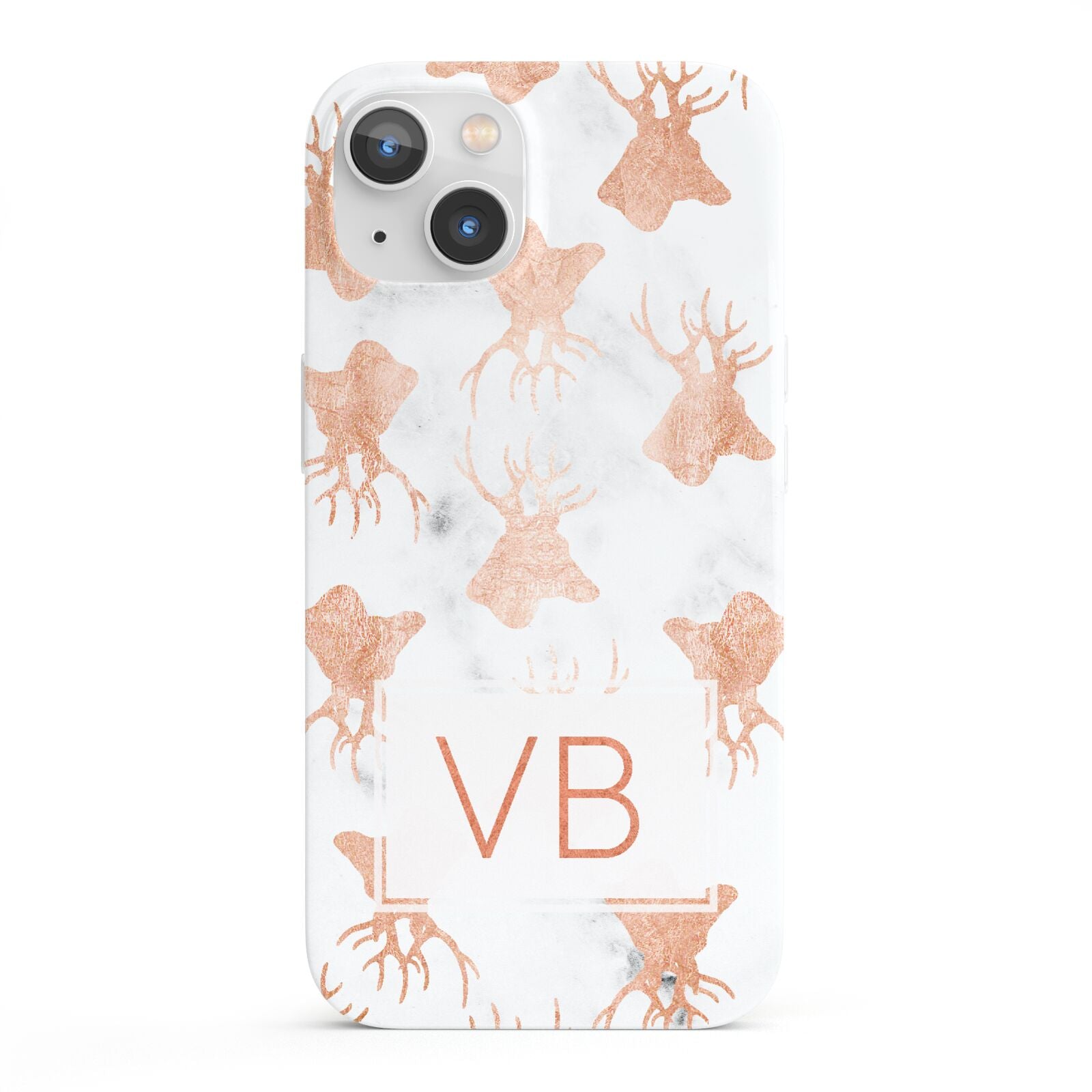 Personalised Stag Marble Initials iPhone 13 Full Wrap 3D Snap Case