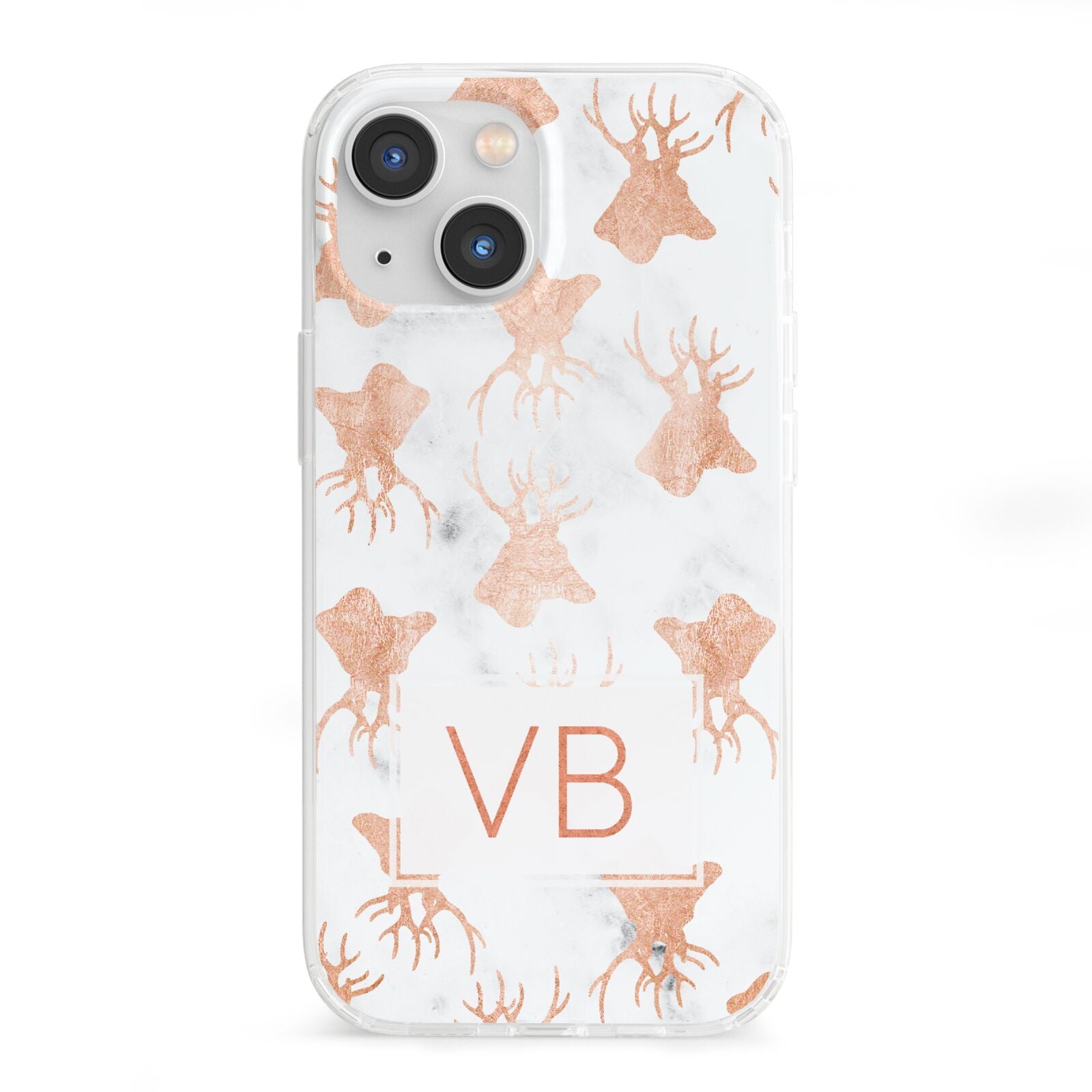 Personalised Stag Marble Initials iPhone 13 Mini Clear Bumper Case