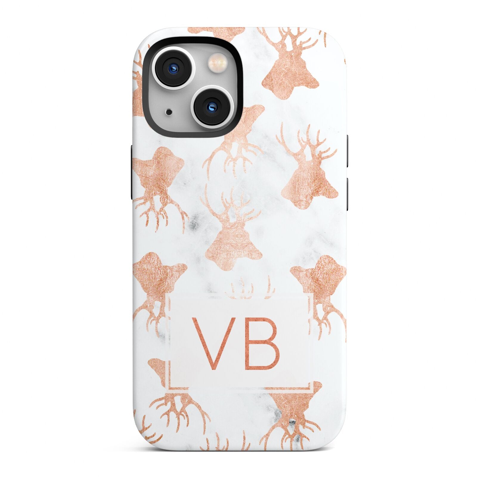 Personalised Stag Marble Initials iPhone 13 Mini Full Wrap 3D Tough Case