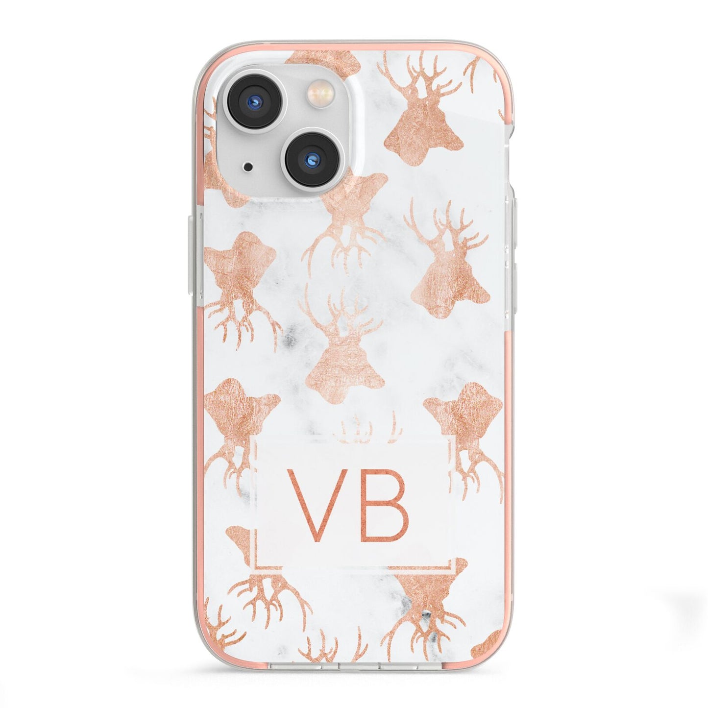 Personalised Stag Marble Initials iPhone 13 Mini TPU Impact Case with Pink Edges
