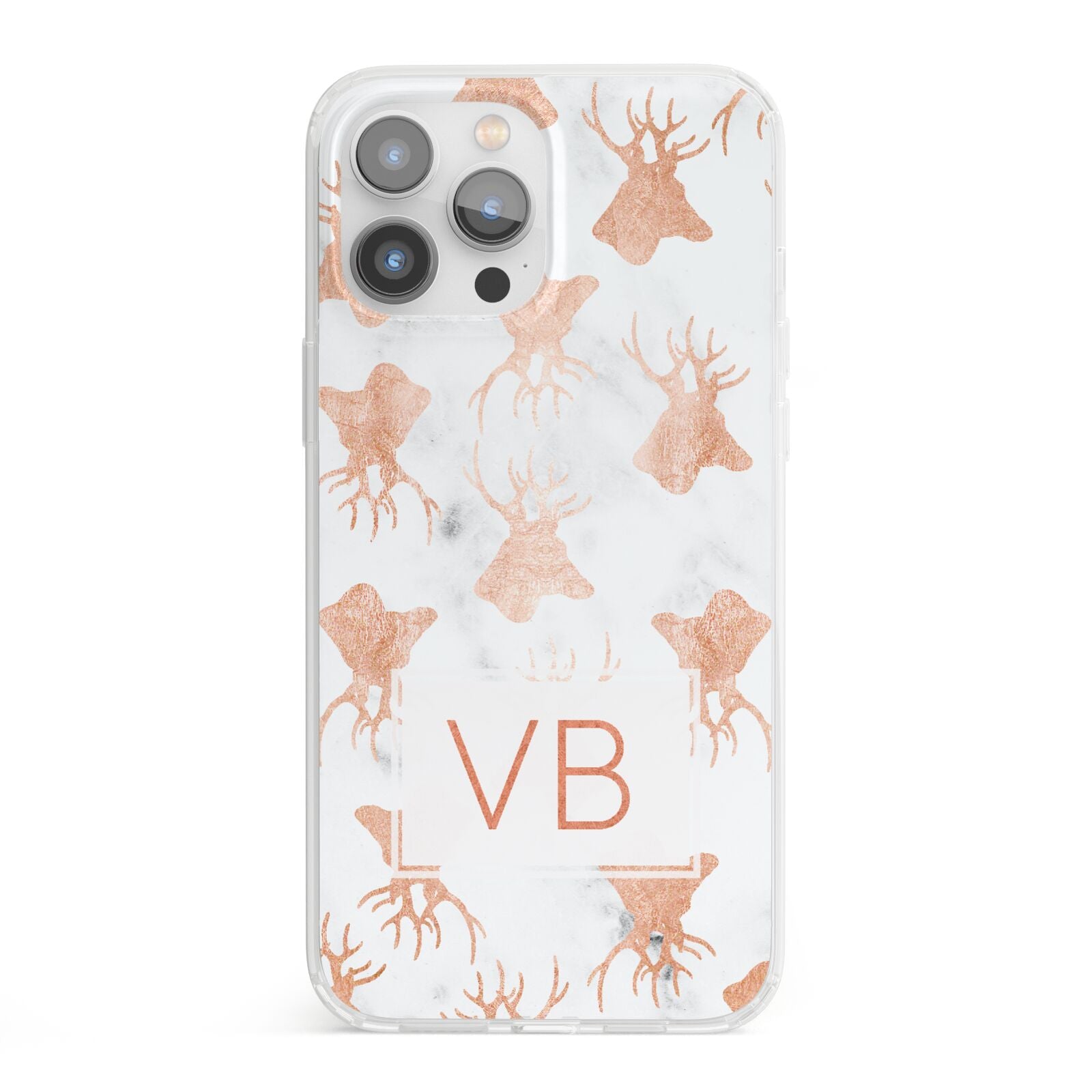 Personalised Stag Marble Initials iPhone 13 Pro Max Clear Bumper Case