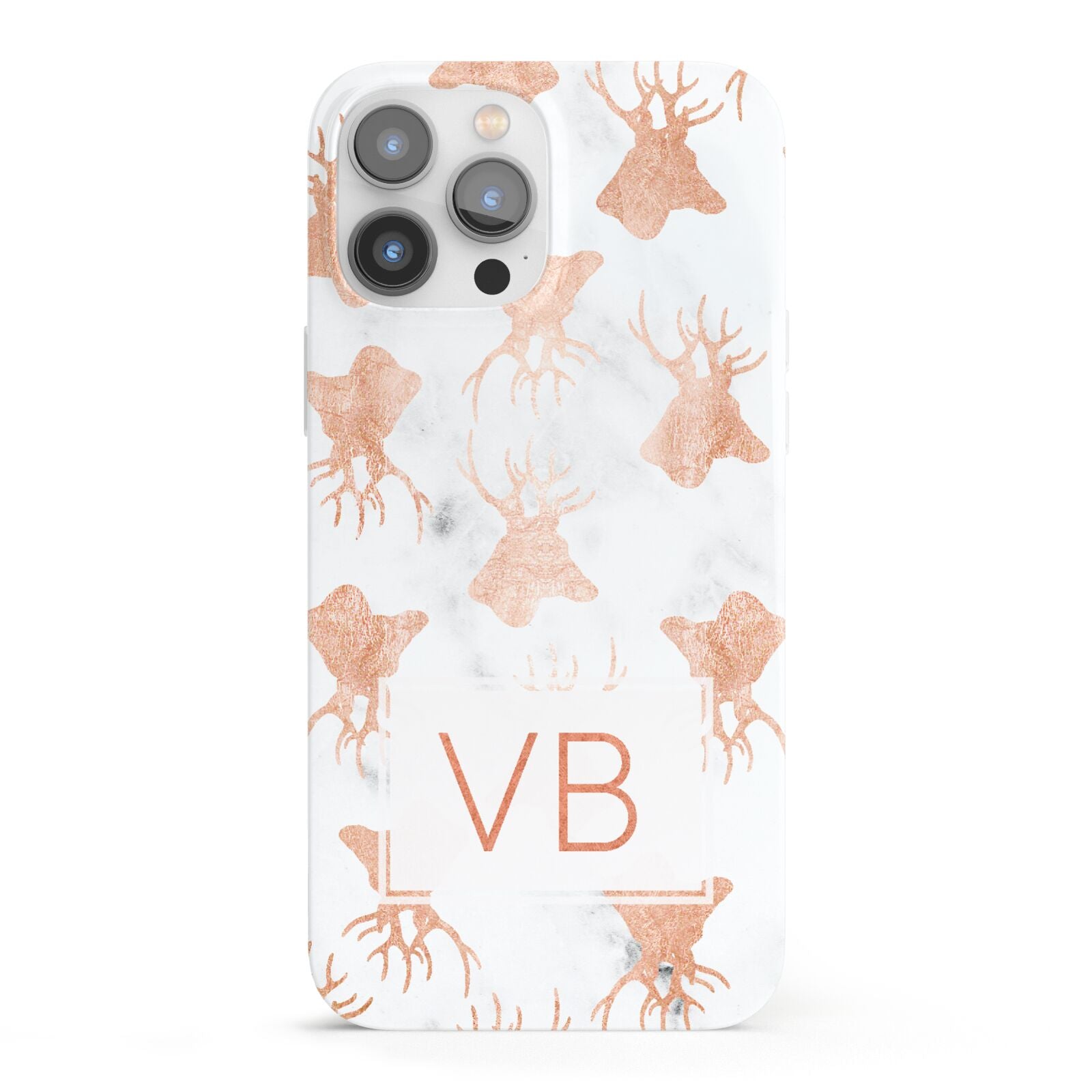 Personalised Stag Marble Initials iPhone 13 Pro Max Full Wrap 3D Snap Case