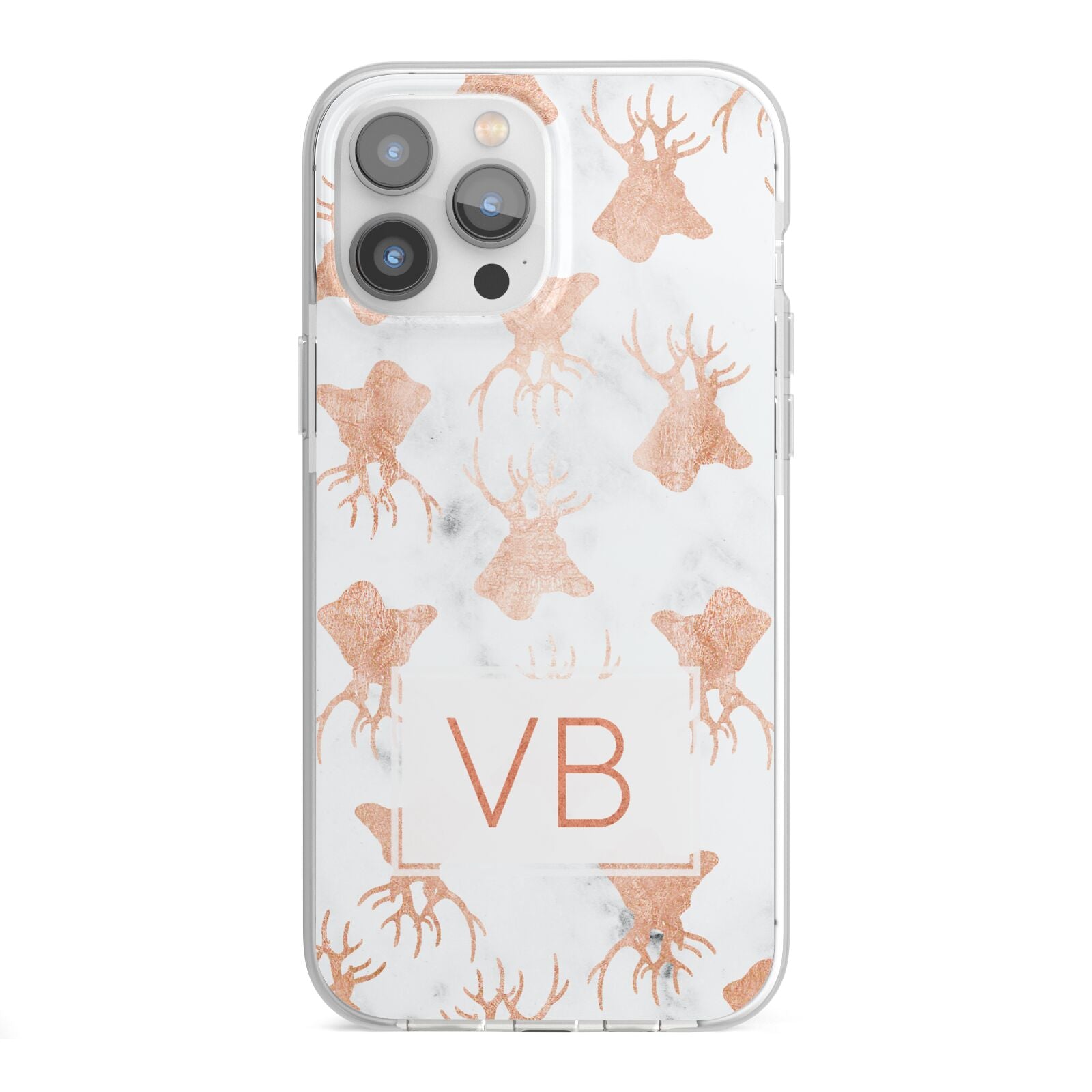 Personalised Stag Marble Initials iPhone 13 Pro Max TPU Impact Case with White Edges