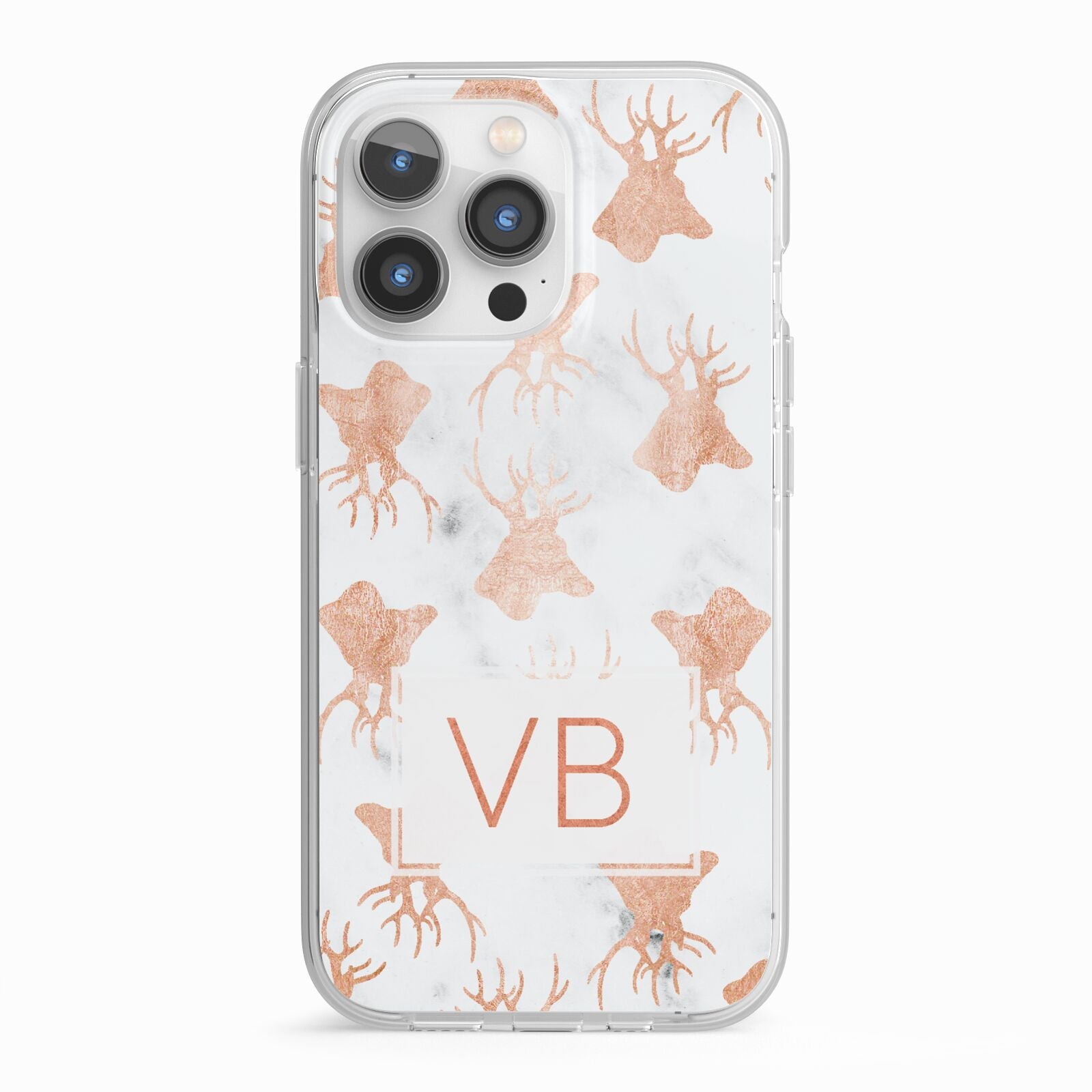 Personalised Stag Marble Initials iPhone 13 Pro TPU Impact Case with White Edges