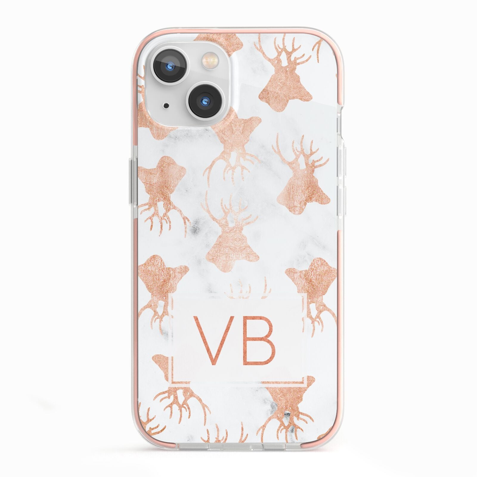 Personalised Stag Marble Initials iPhone 13 TPU Impact Case with Pink Edges