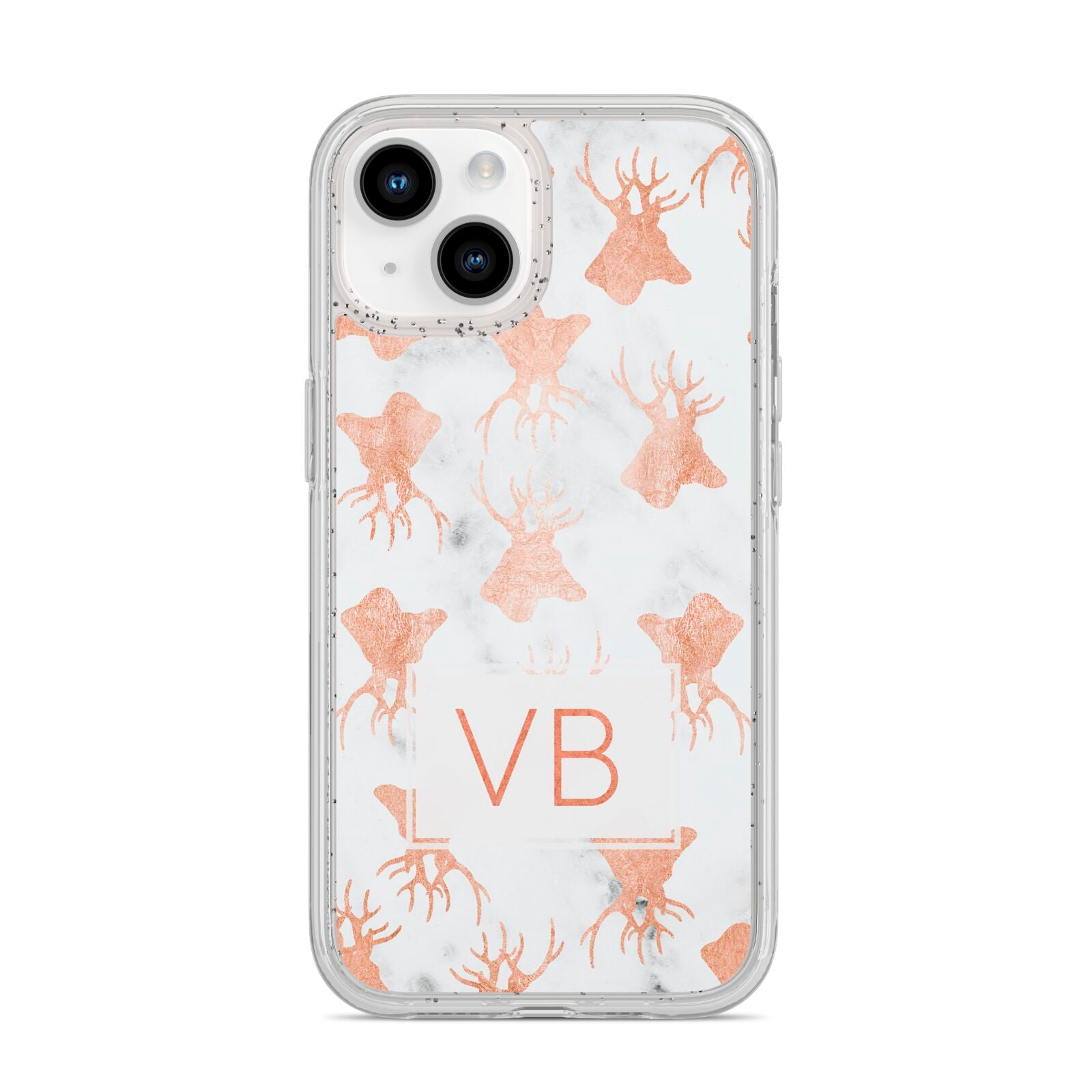 Personalised Stag Marble Initials iPhone 14 Glitter Tough Case Starlight