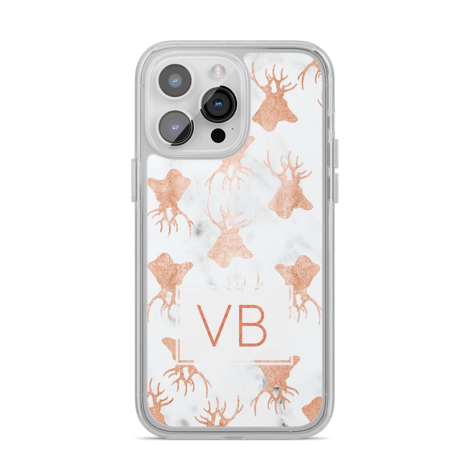 Personalised Stag Marble Initials iPhone 14 Pro Max Clear Tough Case Silver