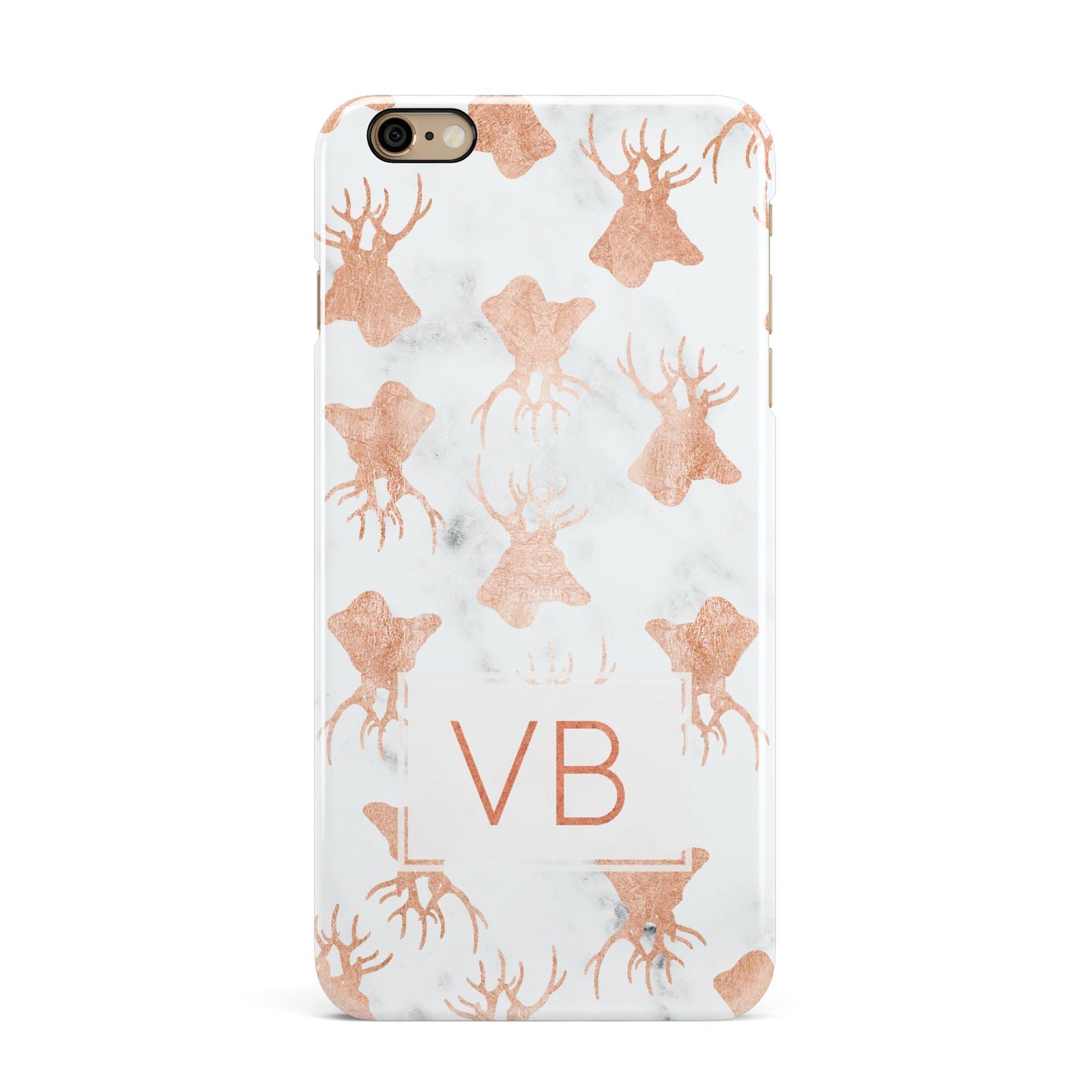 Personalised Stag Marble Initials iPhone 6 Plus 3D Snap Case on Gold Phone