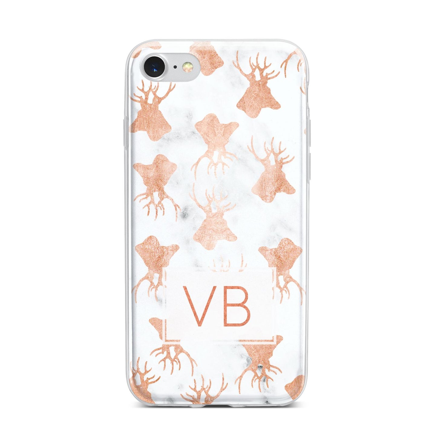 Personalised Stag Marble Initials iPhone 7 Bumper Case on Silver iPhone