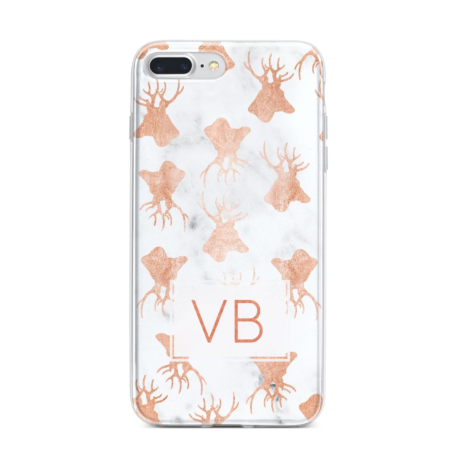 Personalised Stag Marble Initials iPhone 7 Plus Bumper Case on Silver iPhone