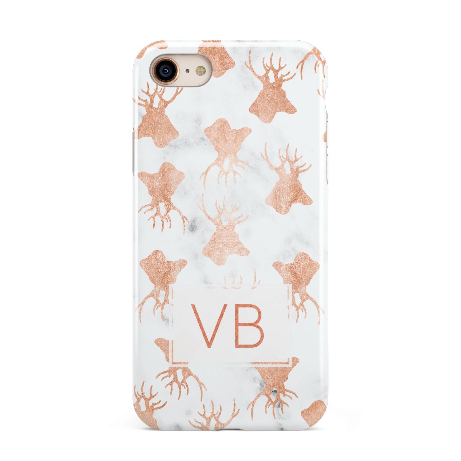 Personalised Stag Marble Initials iPhone 8 3D Tough Case on Gold Phone