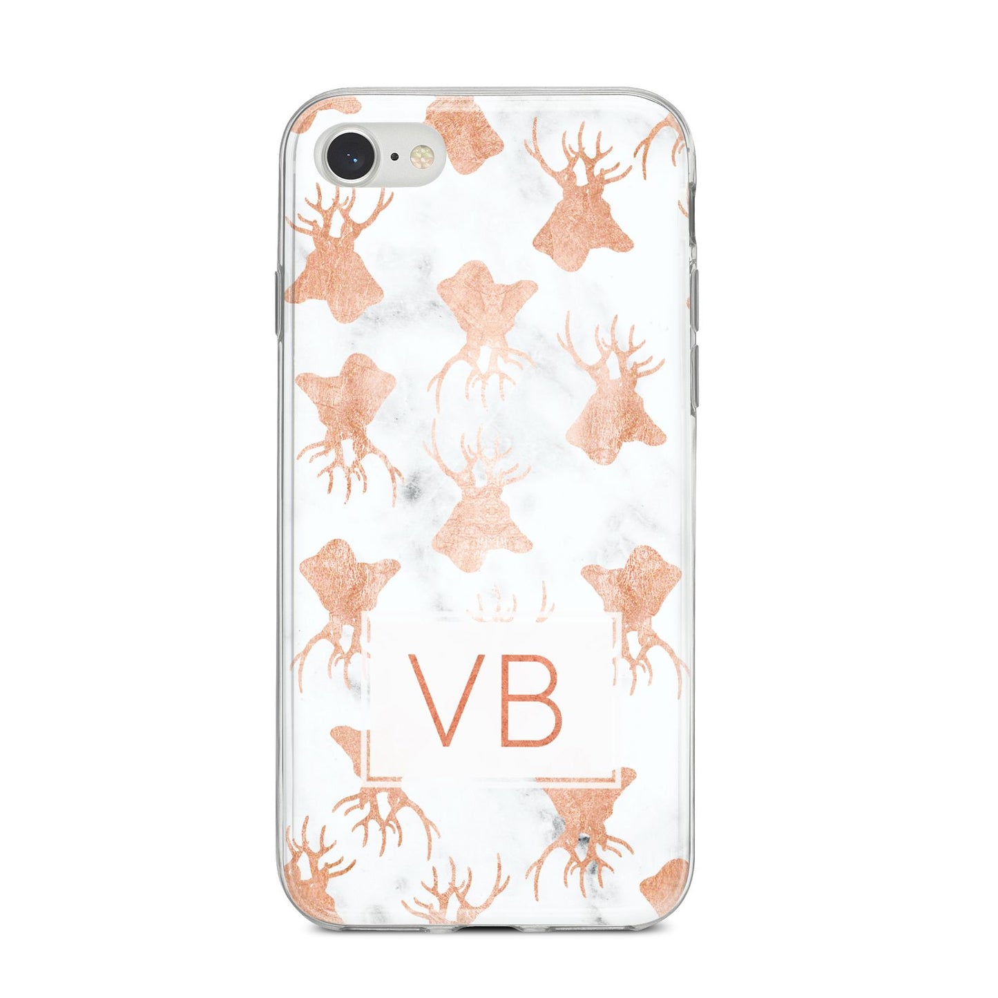 Personalised Stag Marble Initials iPhone 8 Bumper Case on Silver iPhone