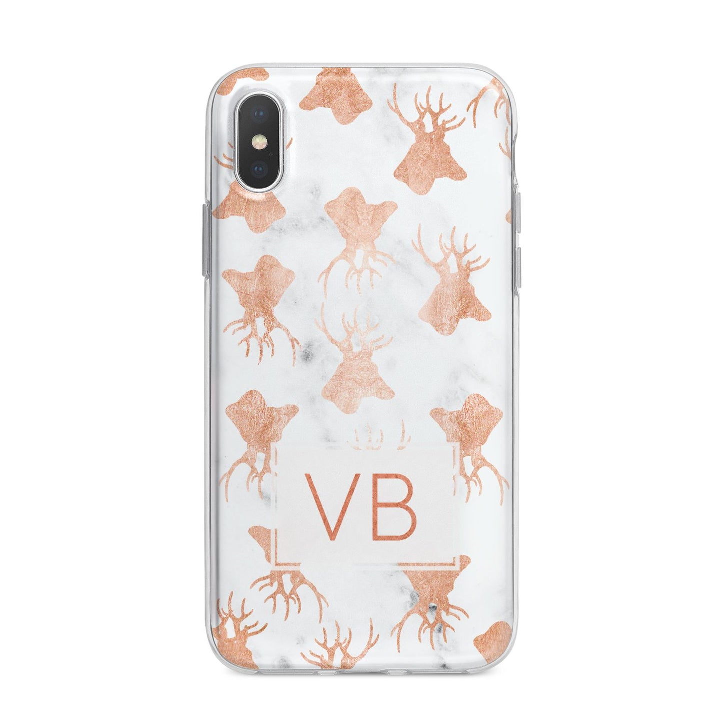 Personalised Stag Marble Initials iPhone X Bumper Case on Silver iPhone Alternative Image 1